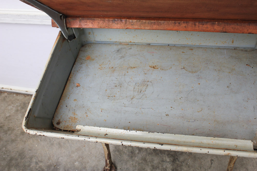 Vintage Painted Metal and Maple School Desk