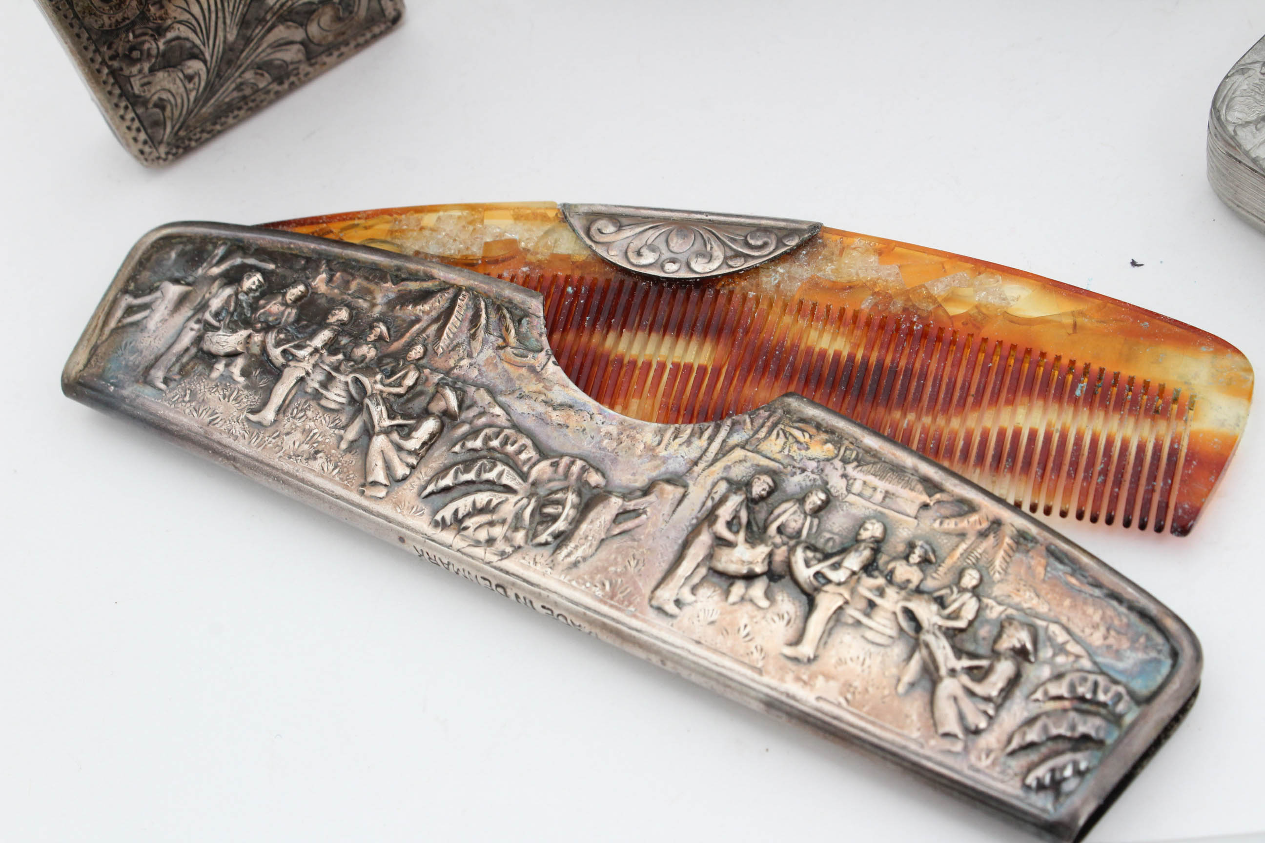 Vintage 800 Silver Lighters and Danish Silver Plate and Faux Tortoiseshell Comb