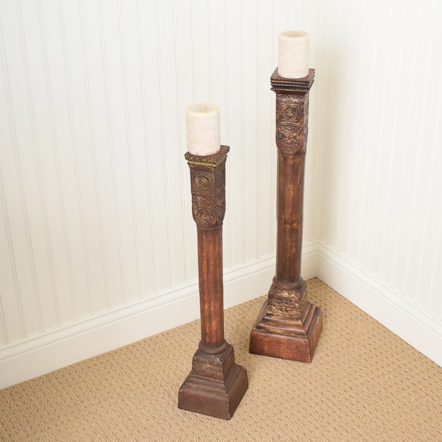 Decorative Wooden Pedestal Candle Holders