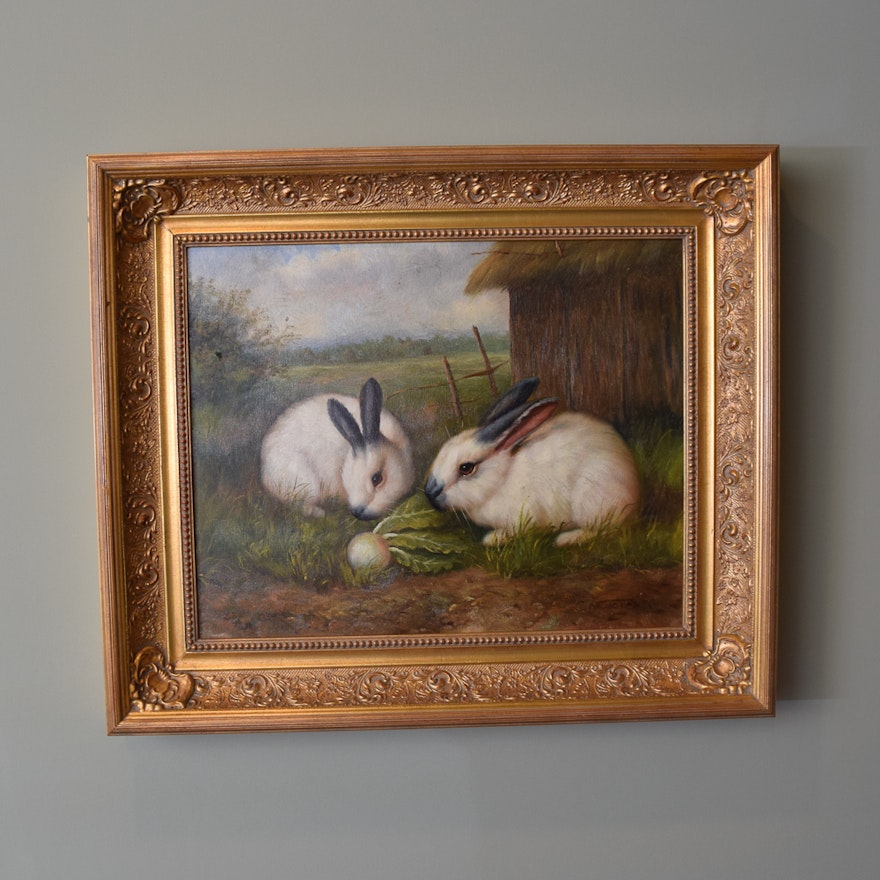 C. Nicholas Oil Painting of Rabbits