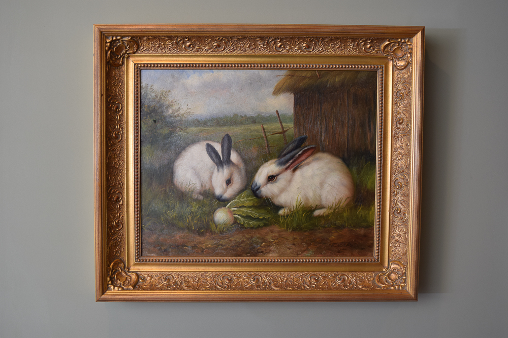 C. Nicholas Oil Painting of Rabbits