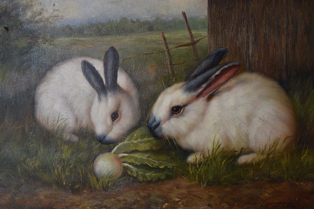 C. Nicholas Oil Painting of Rabbits