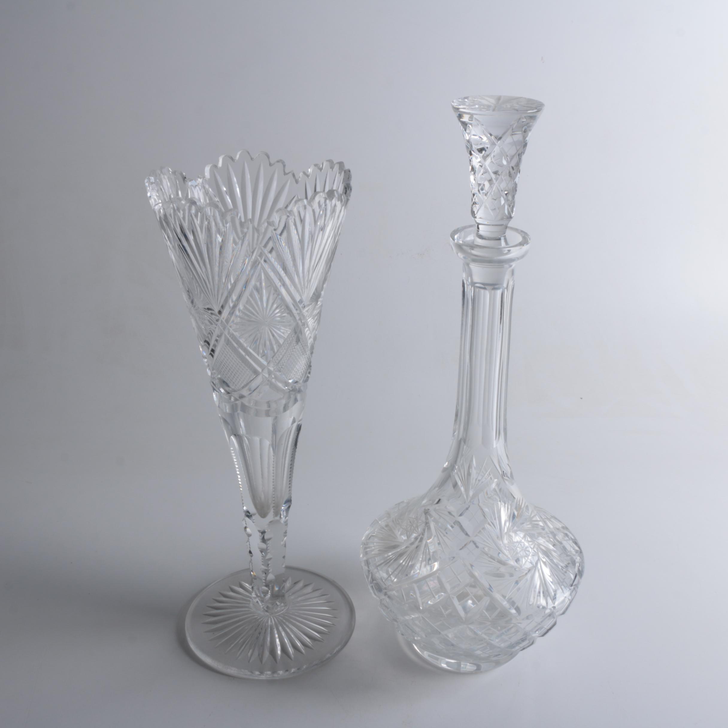 American Cut "Eleanor" Crystal Decanter and Vase