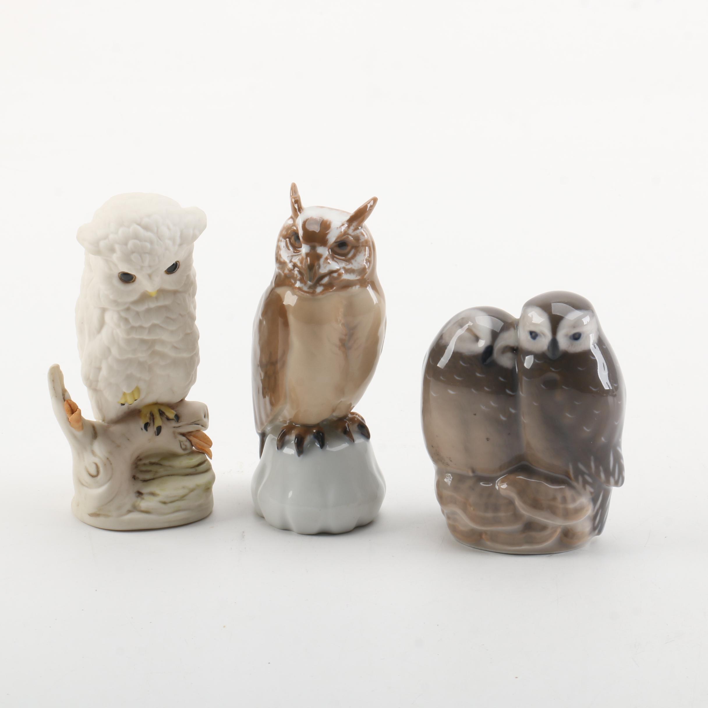 Vintage Bing & Grøndahl and Royal Copenhagen Owl Figurines