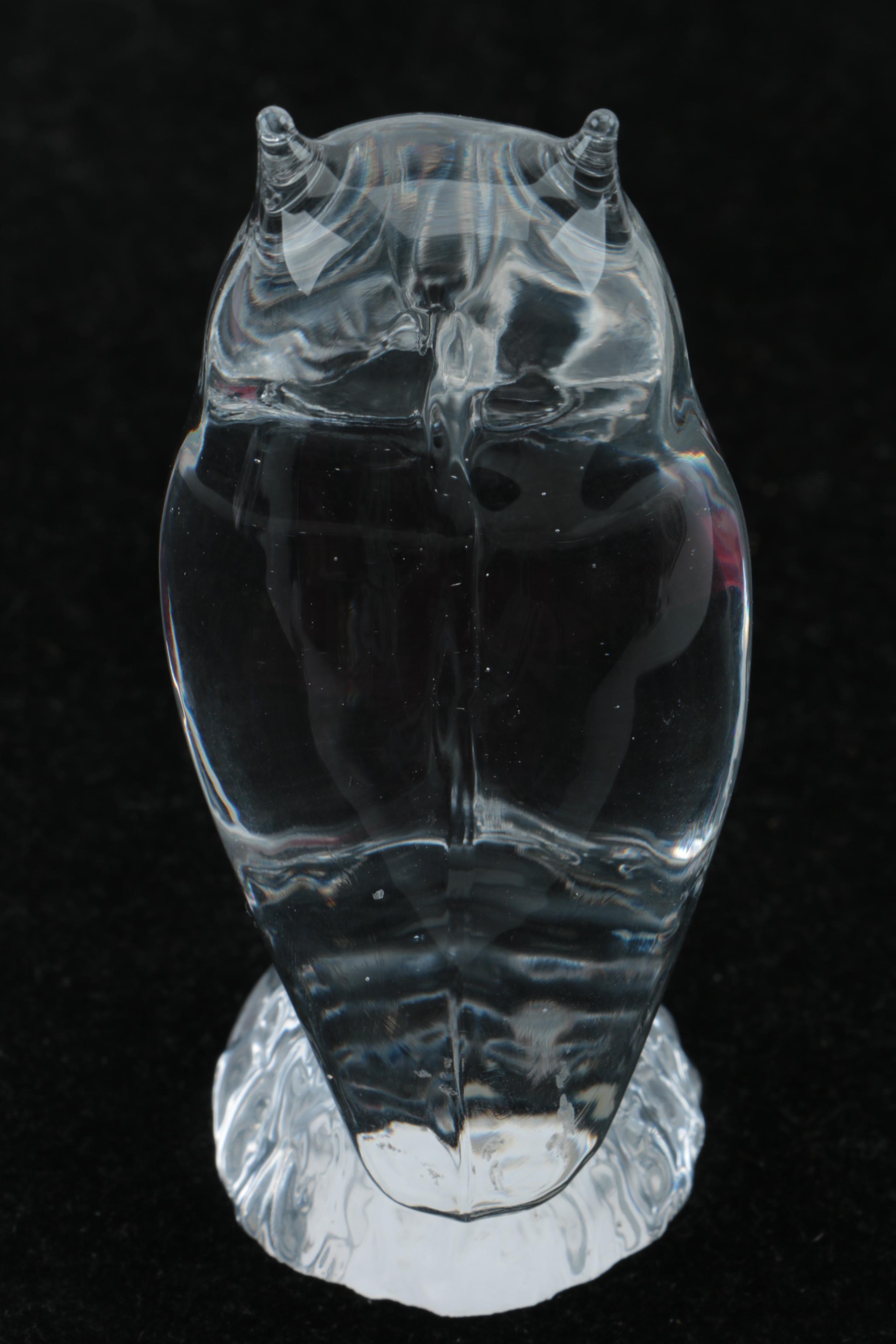 Crystal and Glass Owl Figurines including Swarovski, Pukeberg, and Baccarat