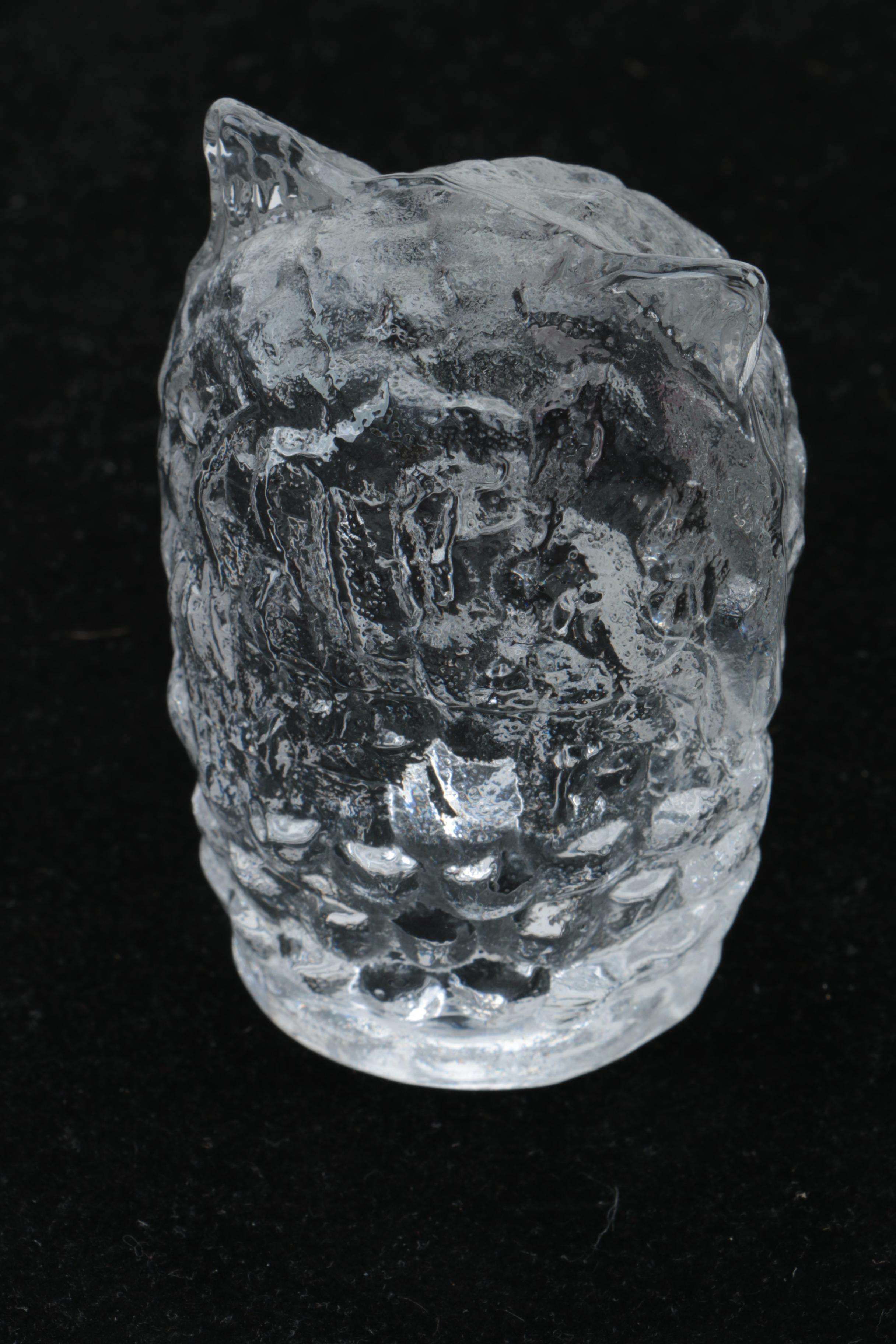 Crystal and Glass Owl Figurines including Swarovski, Pukeberg, and Baccarat