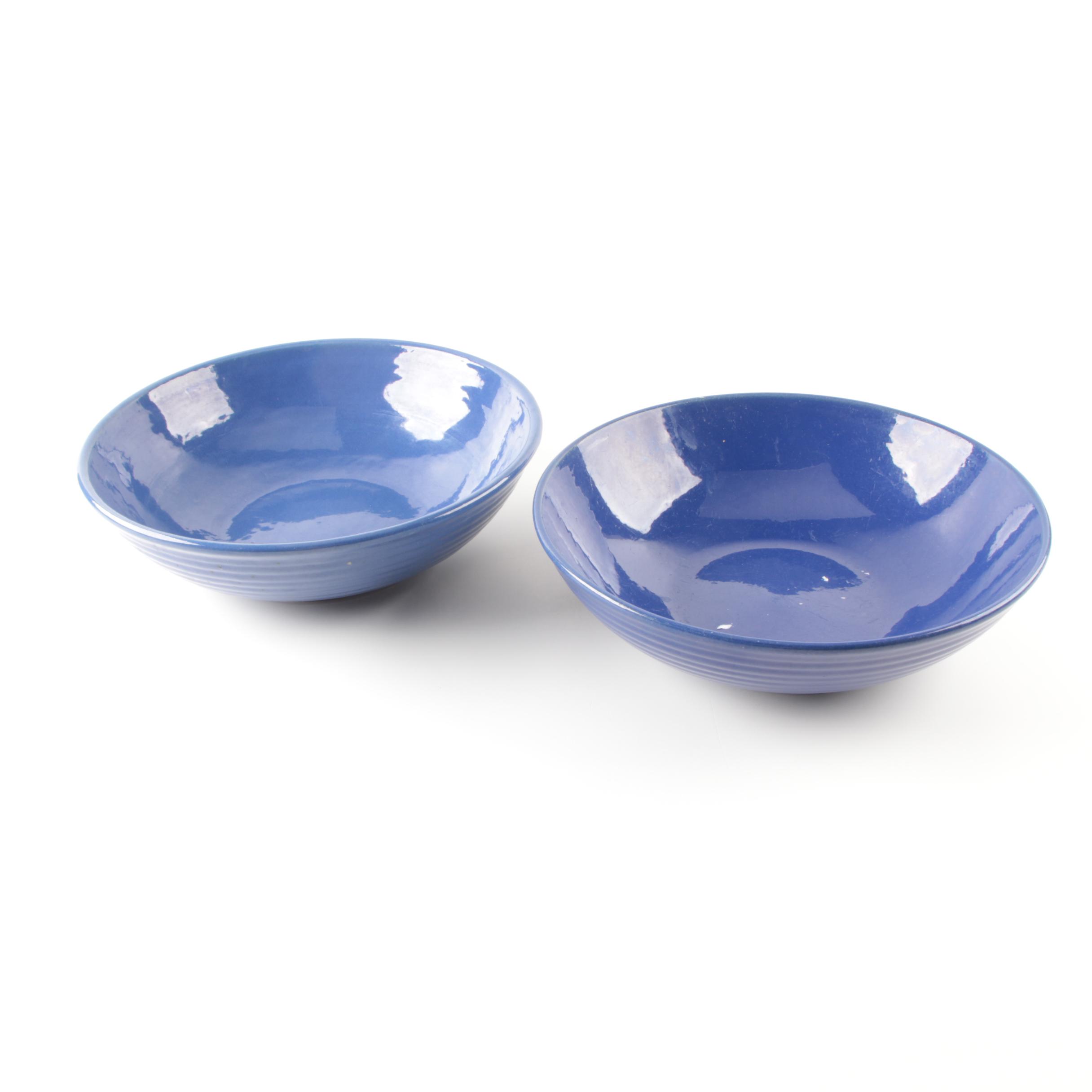 Vintage Bauer Pottery Cobalt Blue Ringware Serving Bowls