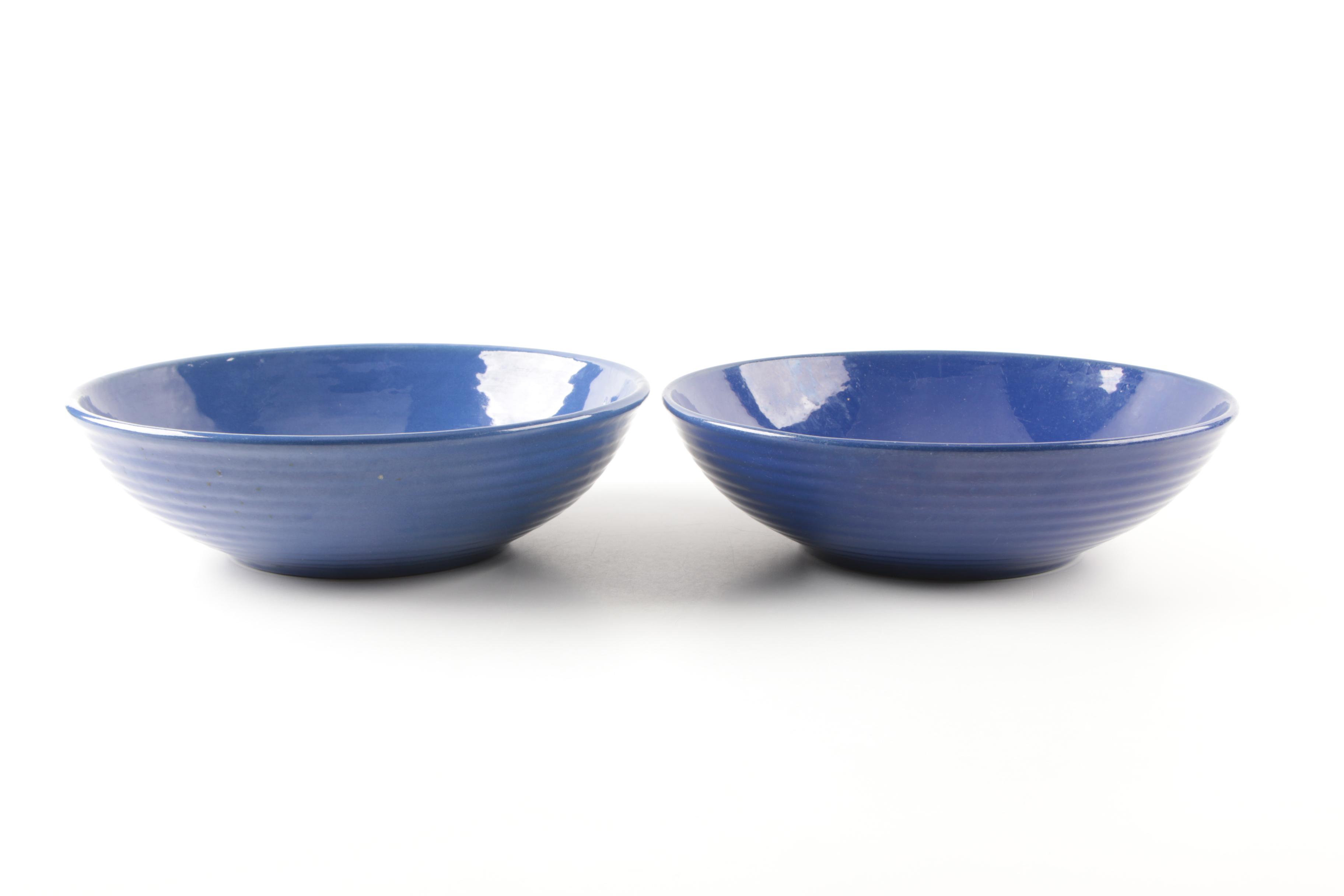 Vintage Bauer Pottery Cobalt Blue Ringware Serving Bowls