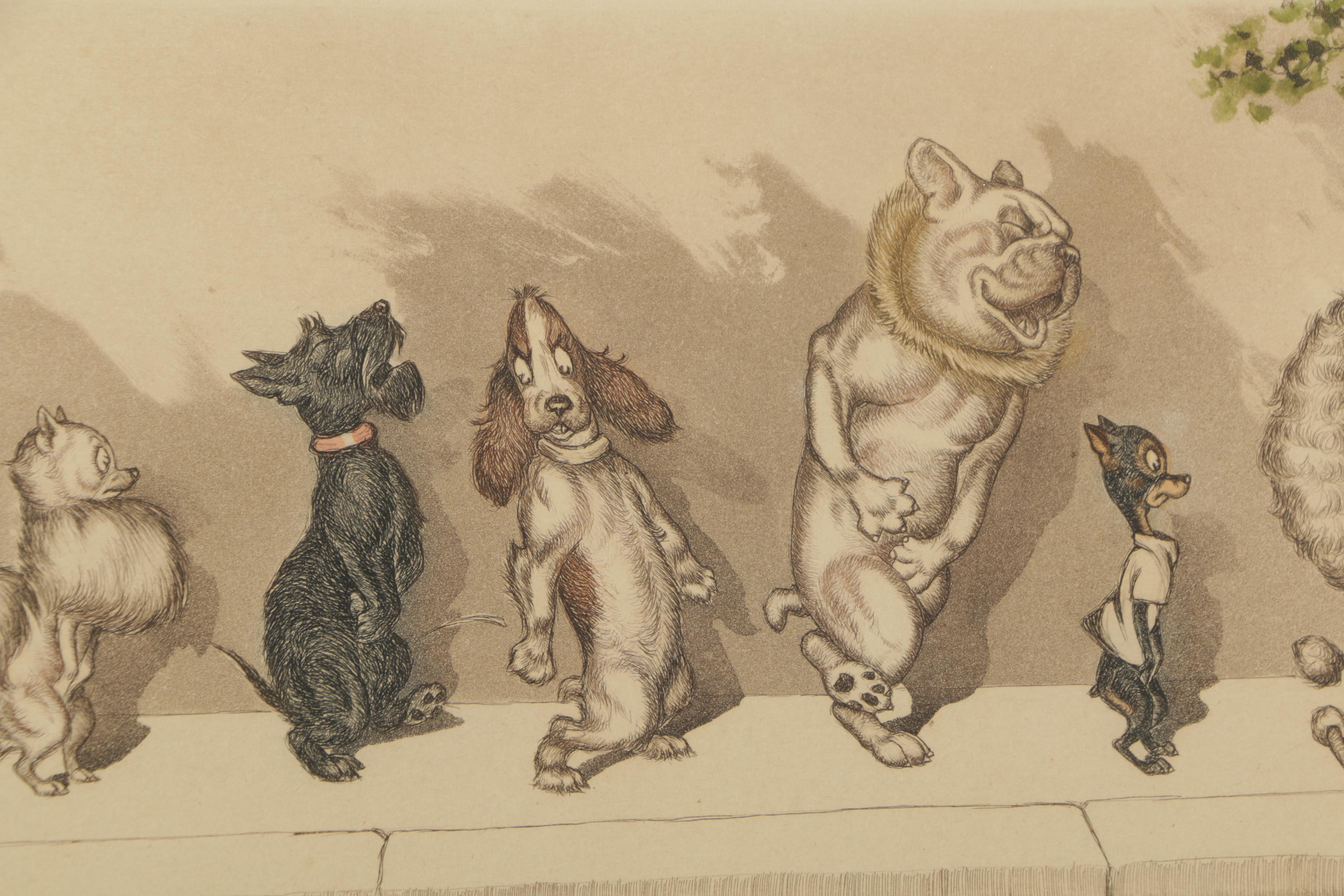 Boris O'Klein Hand Colored Etching "Chacun son Tour"