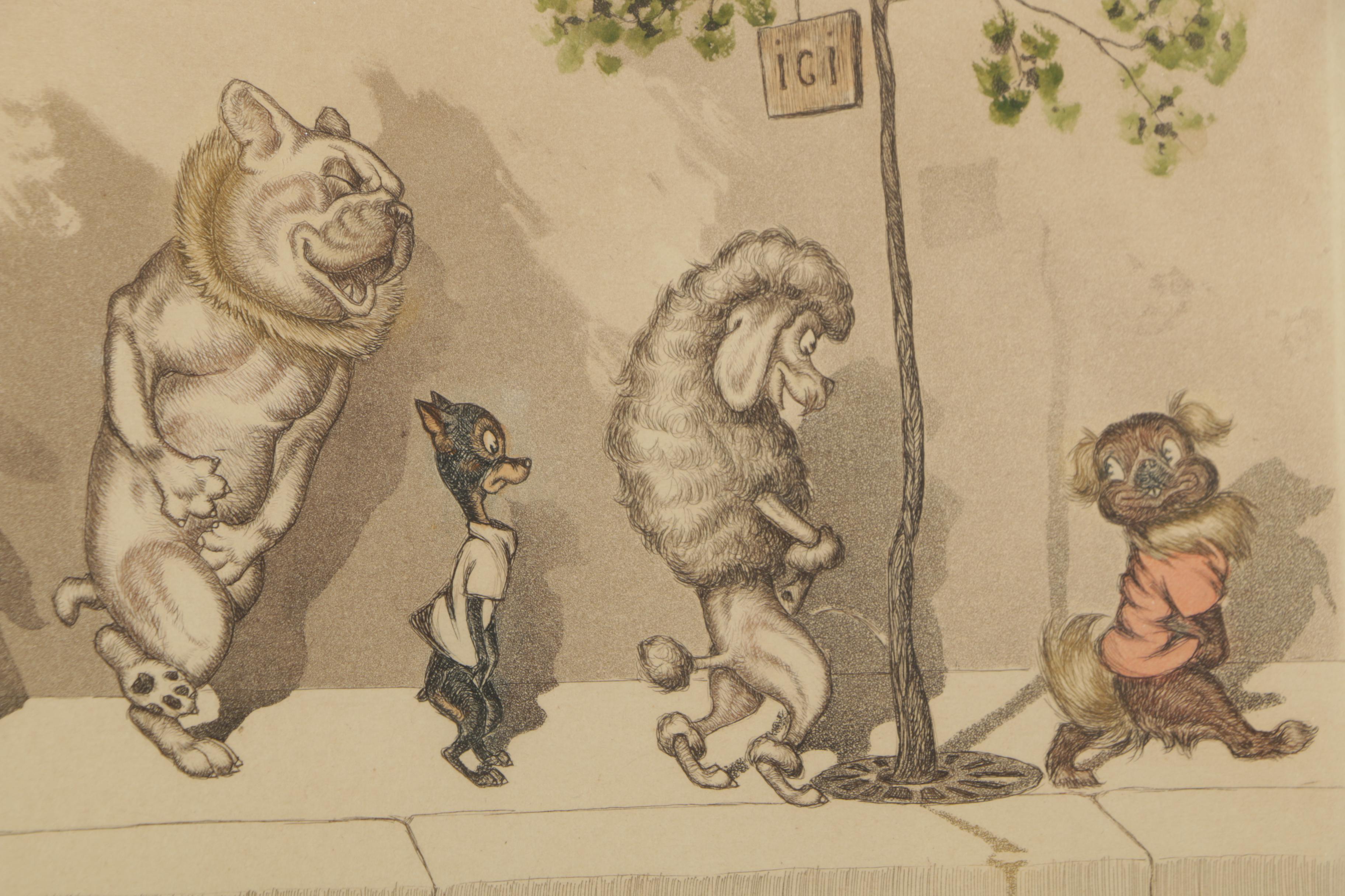 Boris O'Klein Hand Colored Etching "Chacun son Tour"