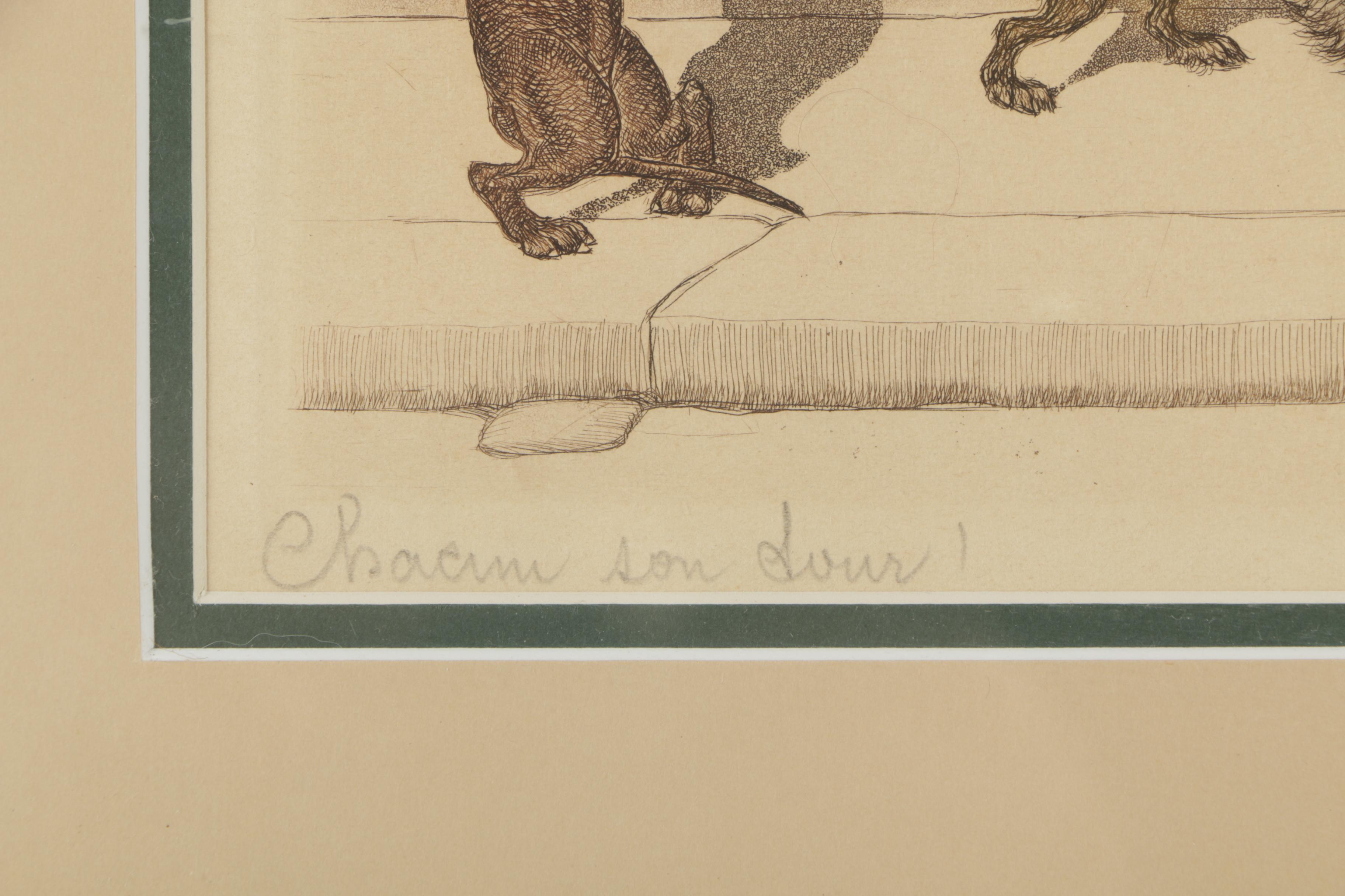 Boris O'Klein Hand Colored Etching "Chacun son Tour"