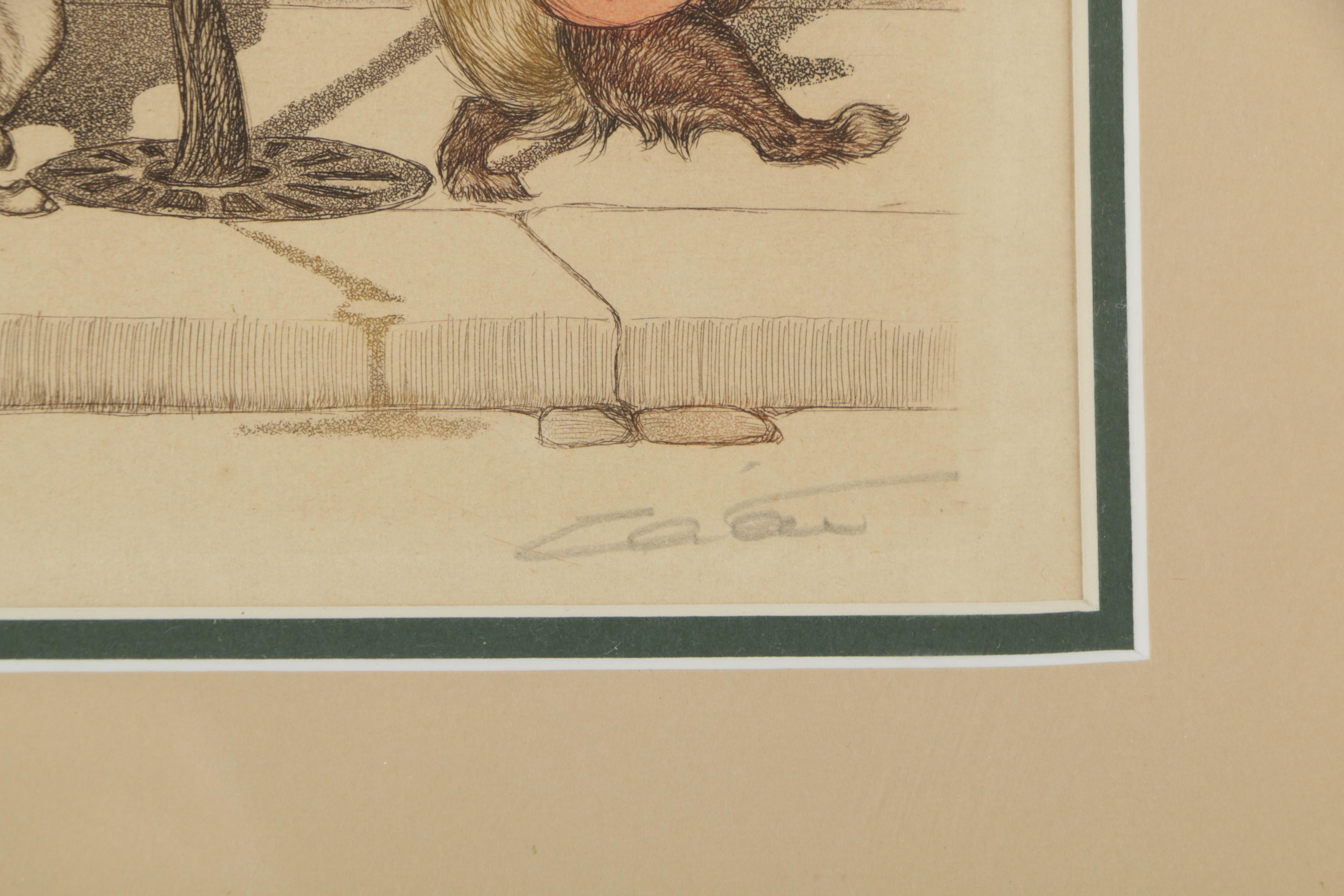 Boris O'Klein Hand Colored Etching "Chacun son Tour"