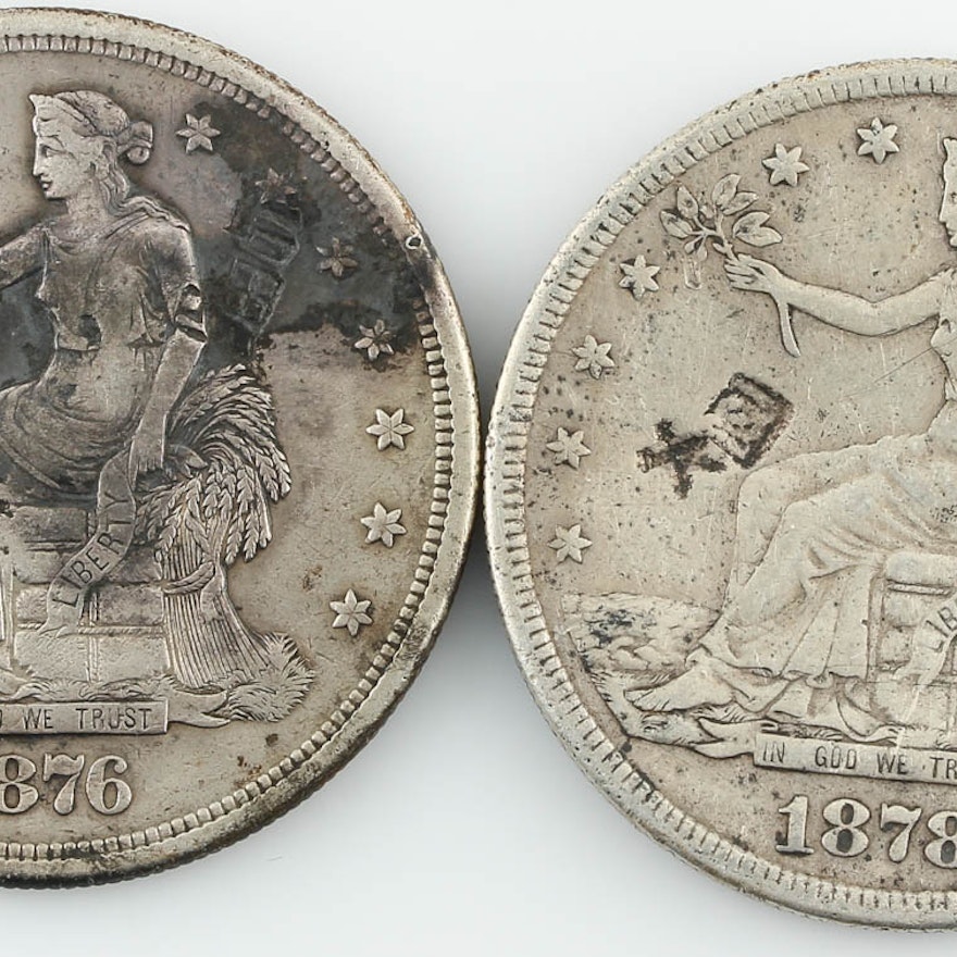 Group of Two Silver Trade Dollars Including 1876-S and 1878-S