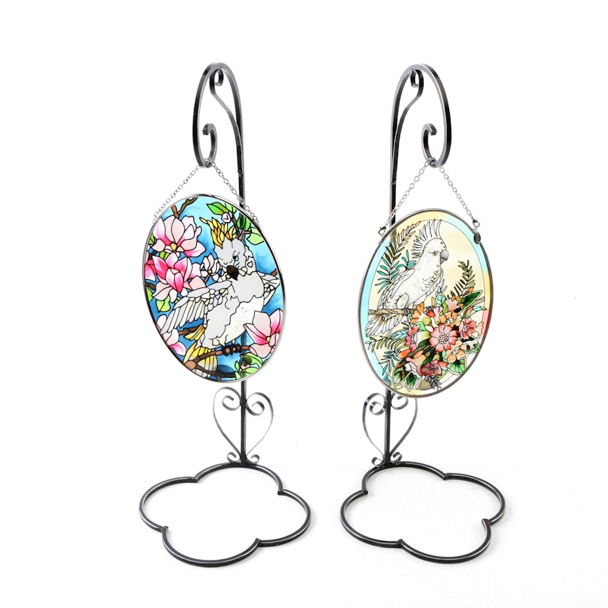 Pair of Stained Glass Style Suncatchers with Display Stands