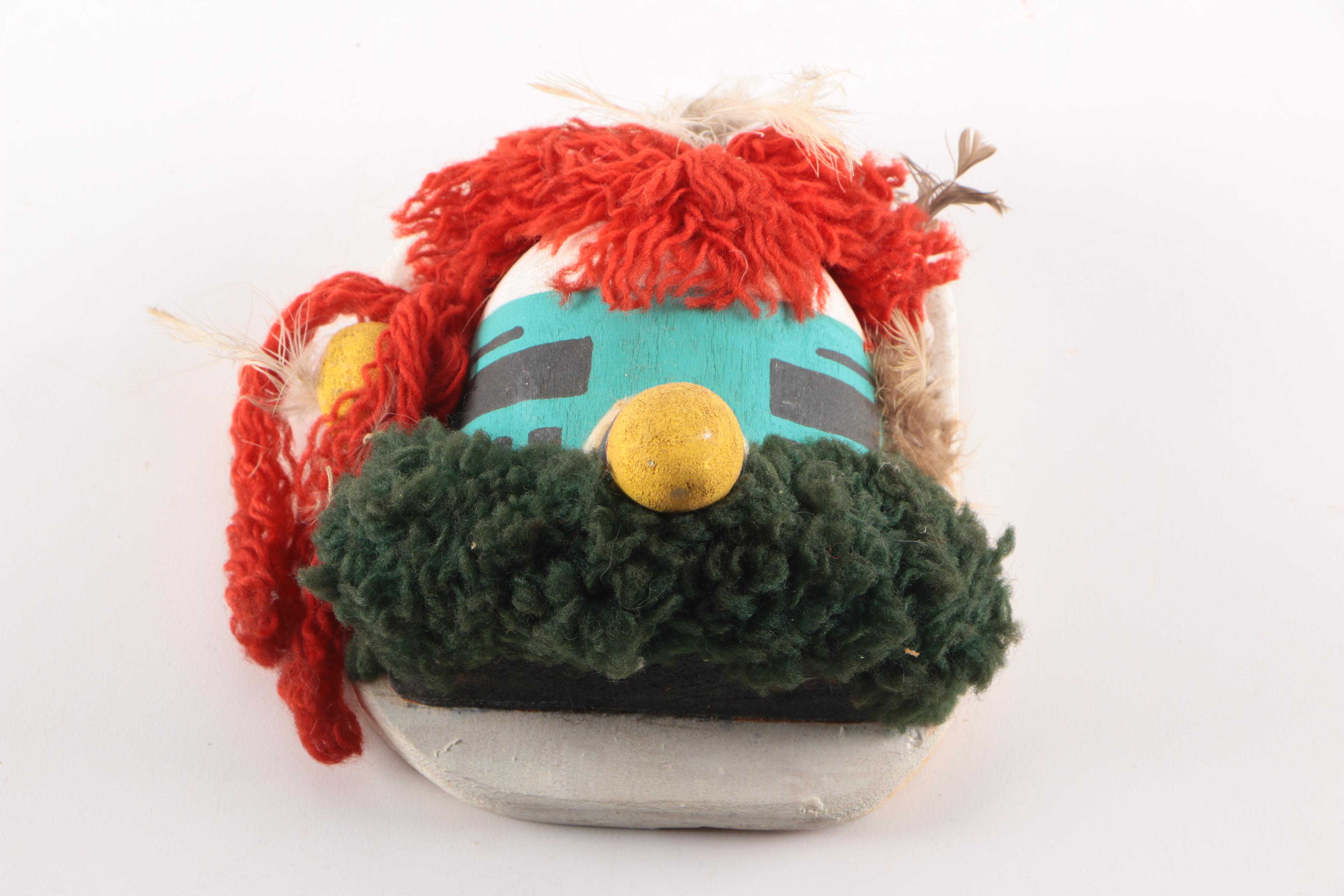 M. Adams Signed Hopi "Hilili" Kachina Doll and Kachina Head Wall Hangings