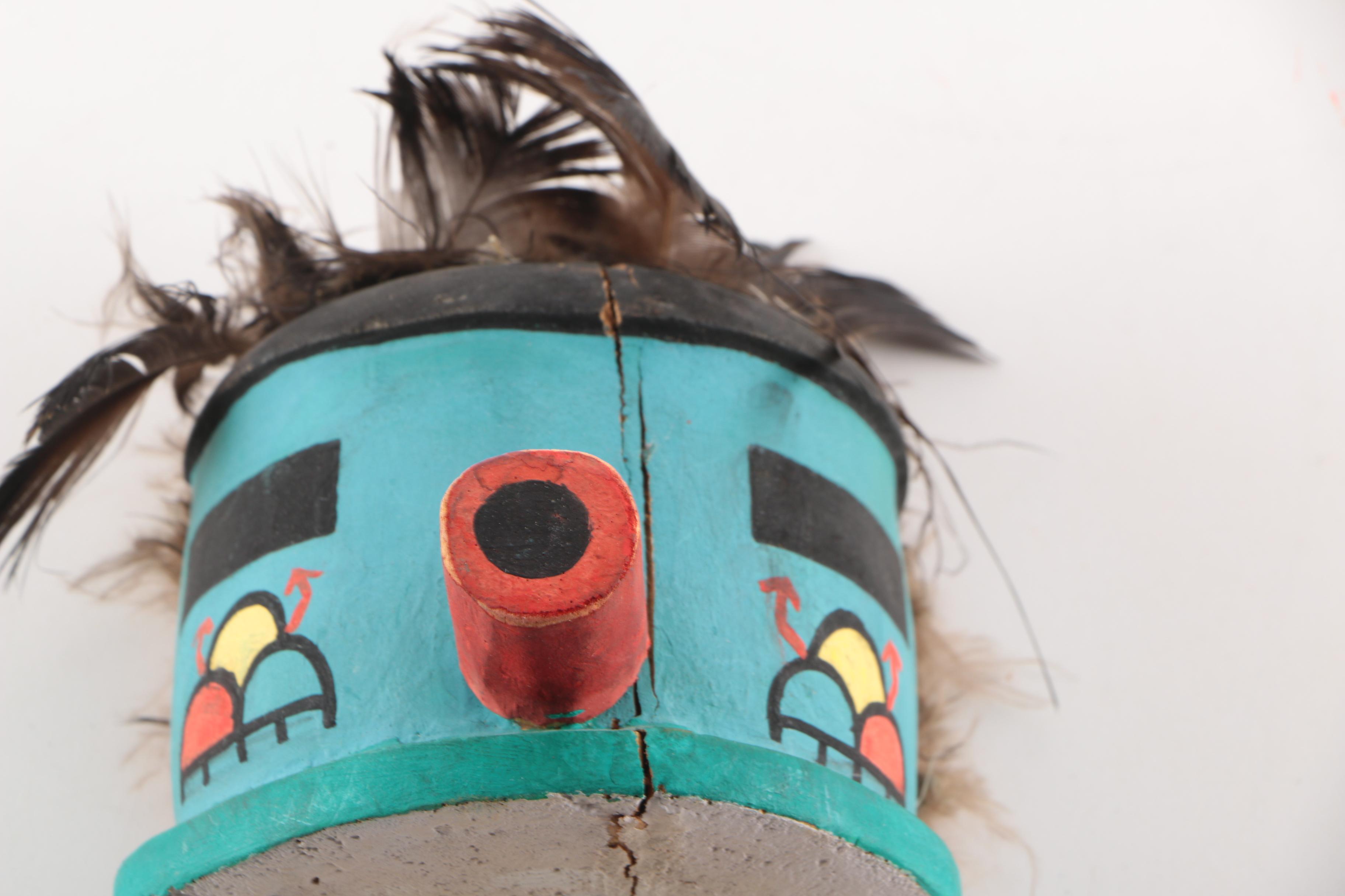 M. Adams Signed Hopi "Hilili" Kachina Doll and Kachina Head Wall Hangings