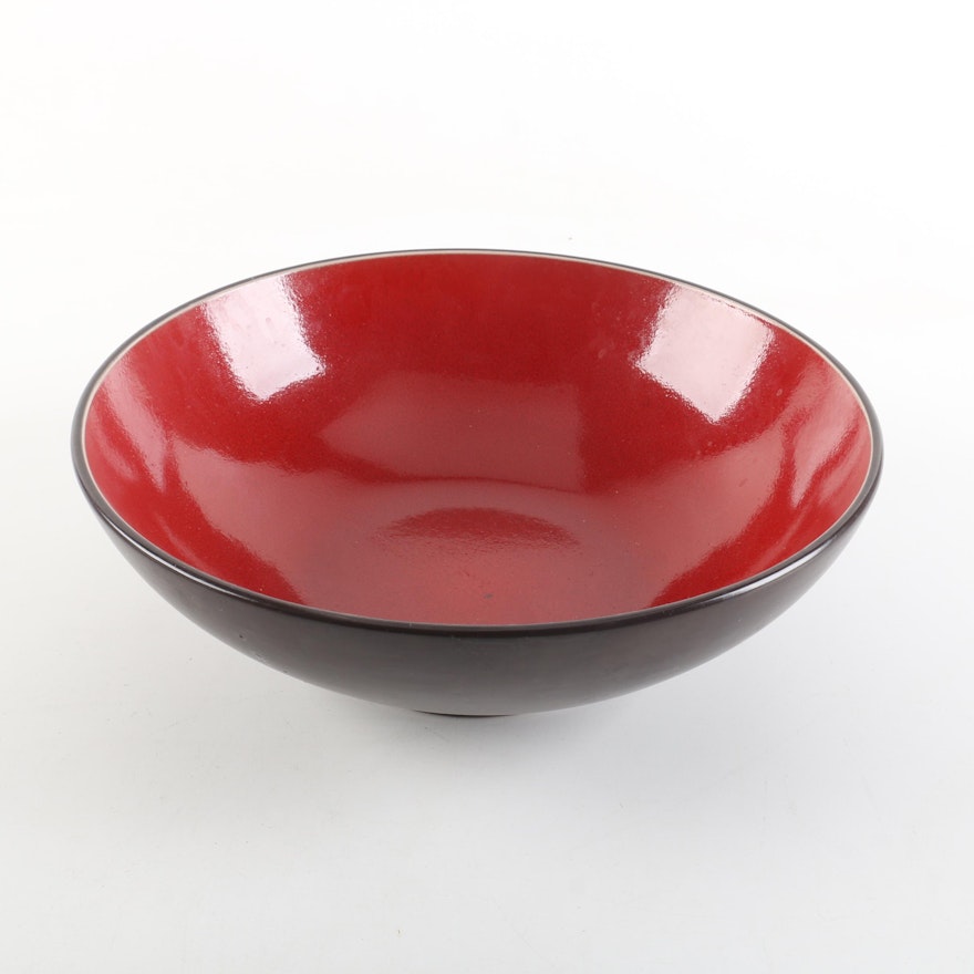 Pier One "Red Reactive" Stoneware Serving Bowl