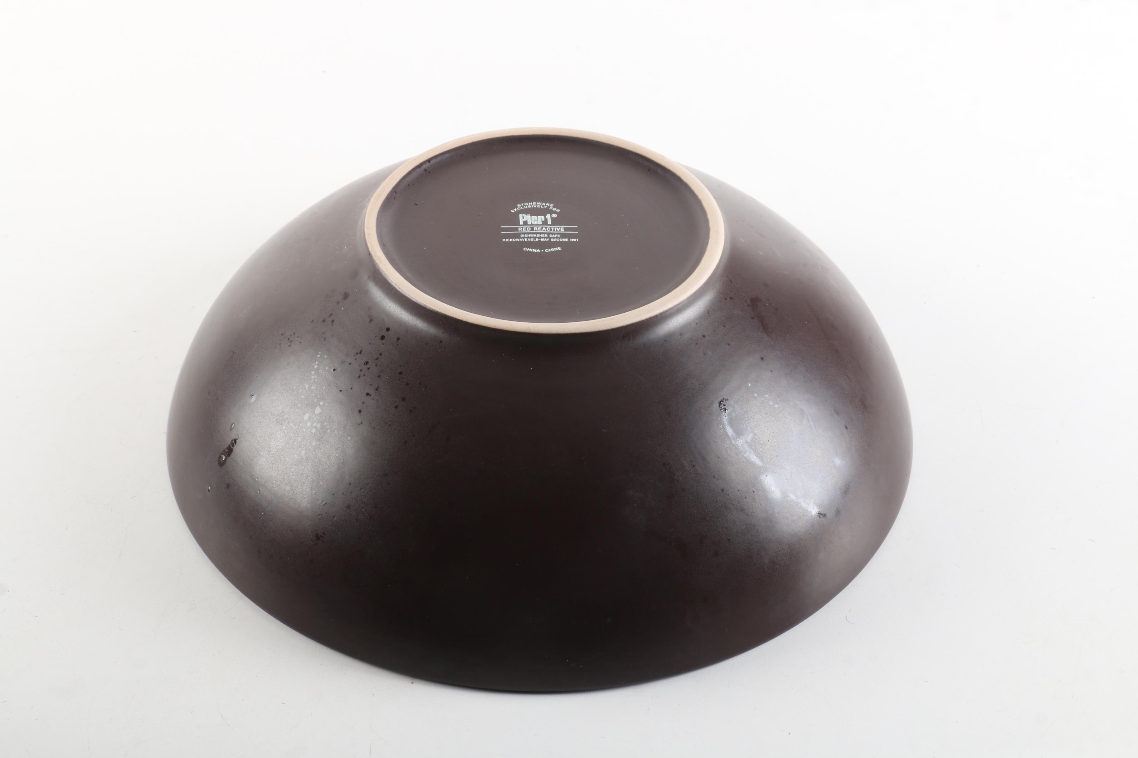 Pier One "Red Reactive" Stoneware Serving Bowl