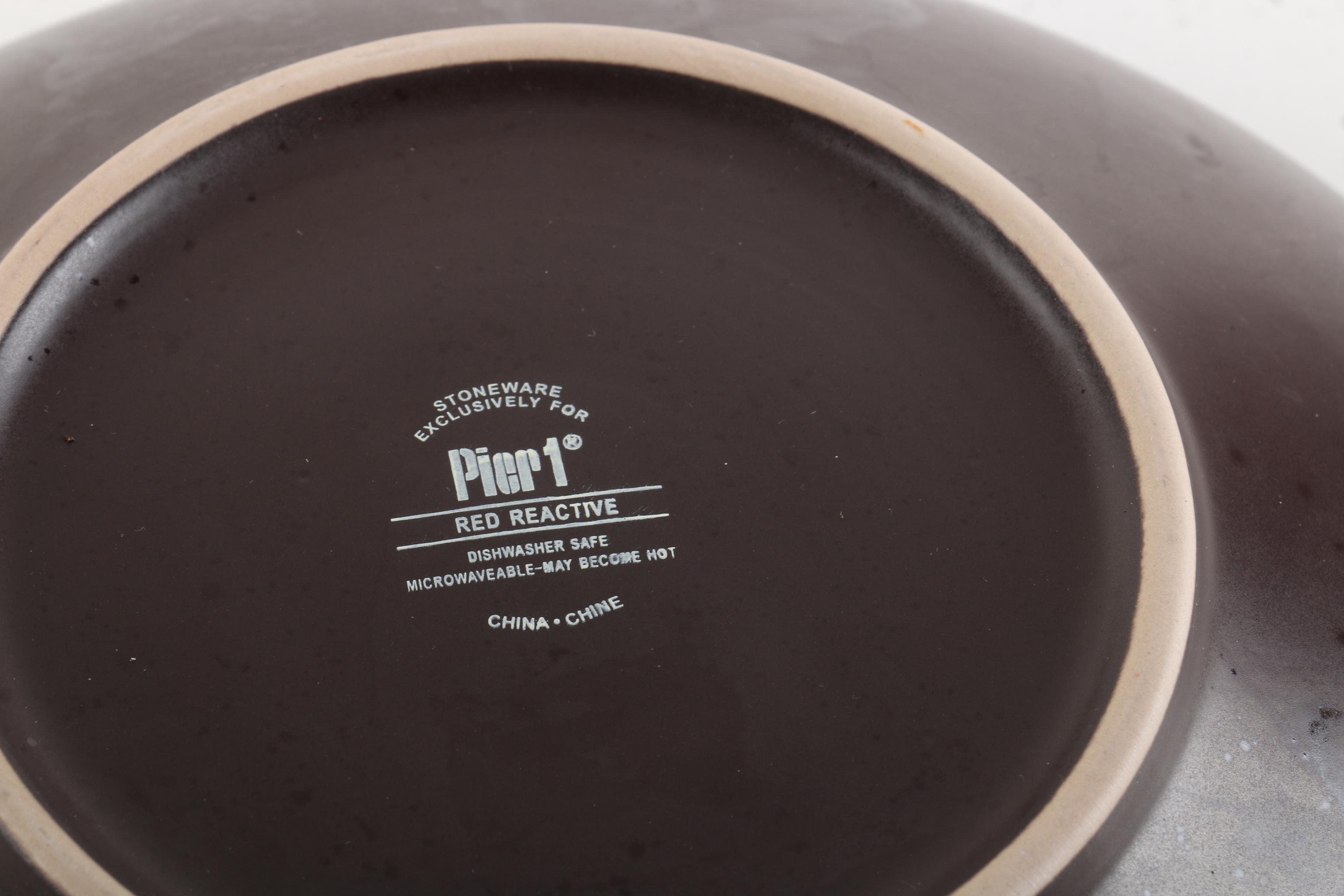 Pier One "Red Reactive" Stoneware Serving Bowl