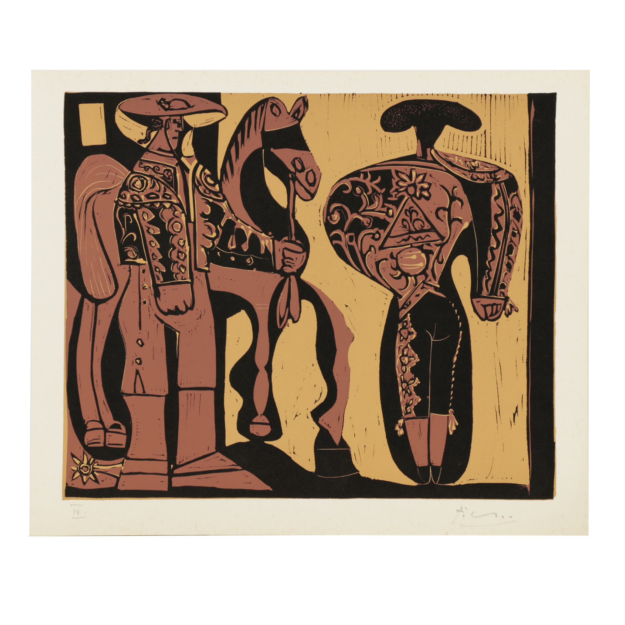 Pablo Picasso Color Linoleum Cut "Picador and Matador"