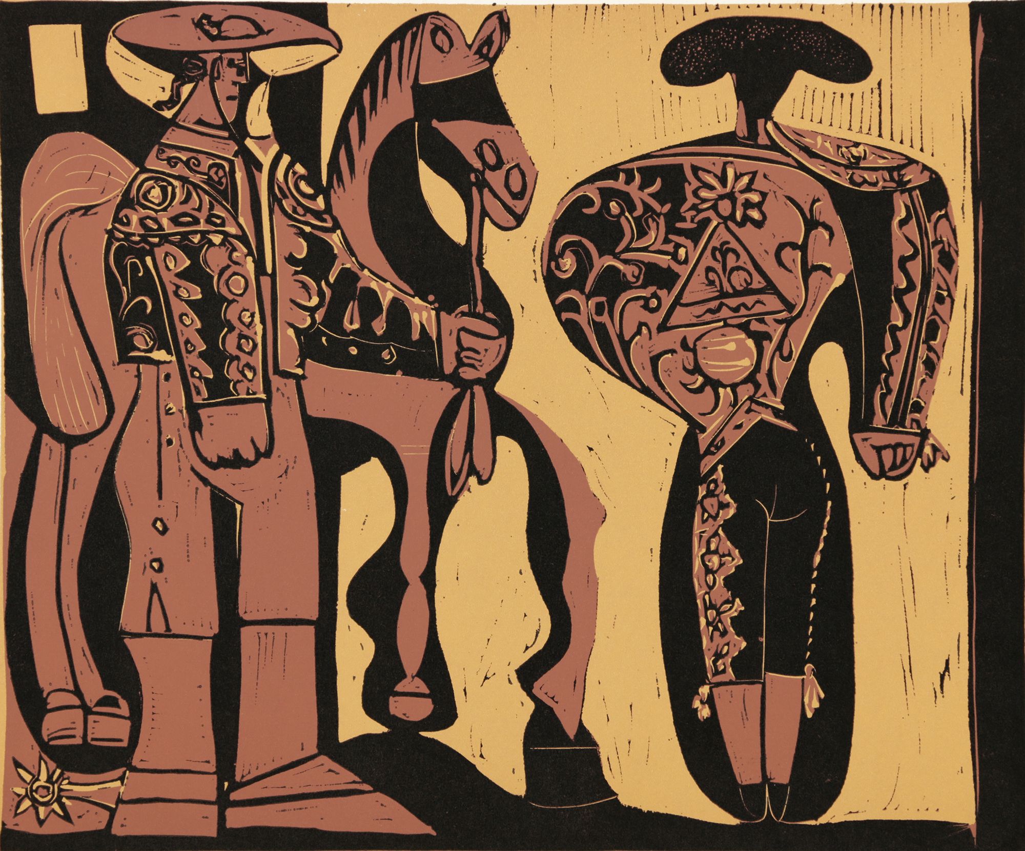 Pablo Picasso Color Linoleum Cut "Picador and Matador"