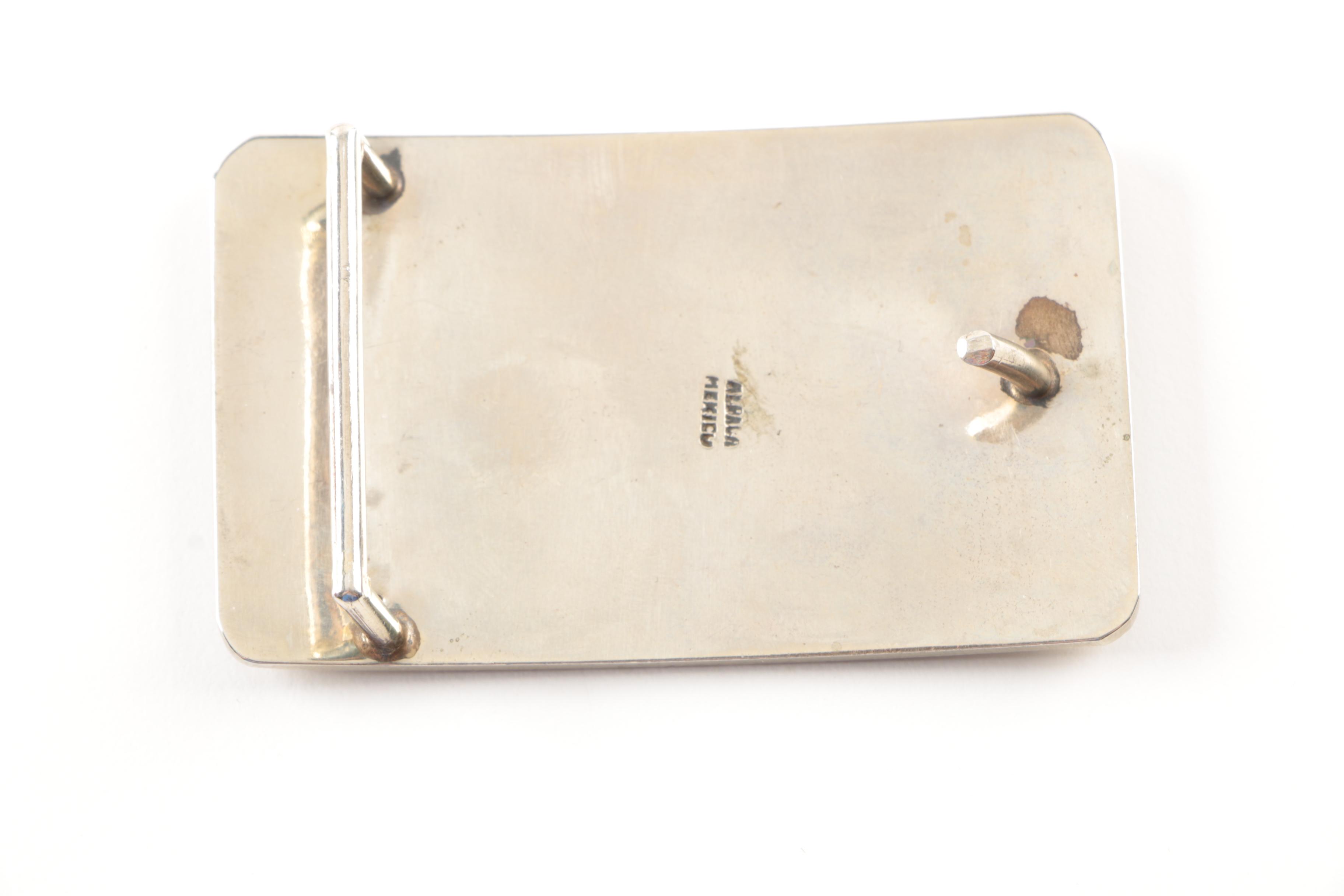 Sterling Silver Coral and Turquoise Inlay Buckles and Costume Bone Necklace