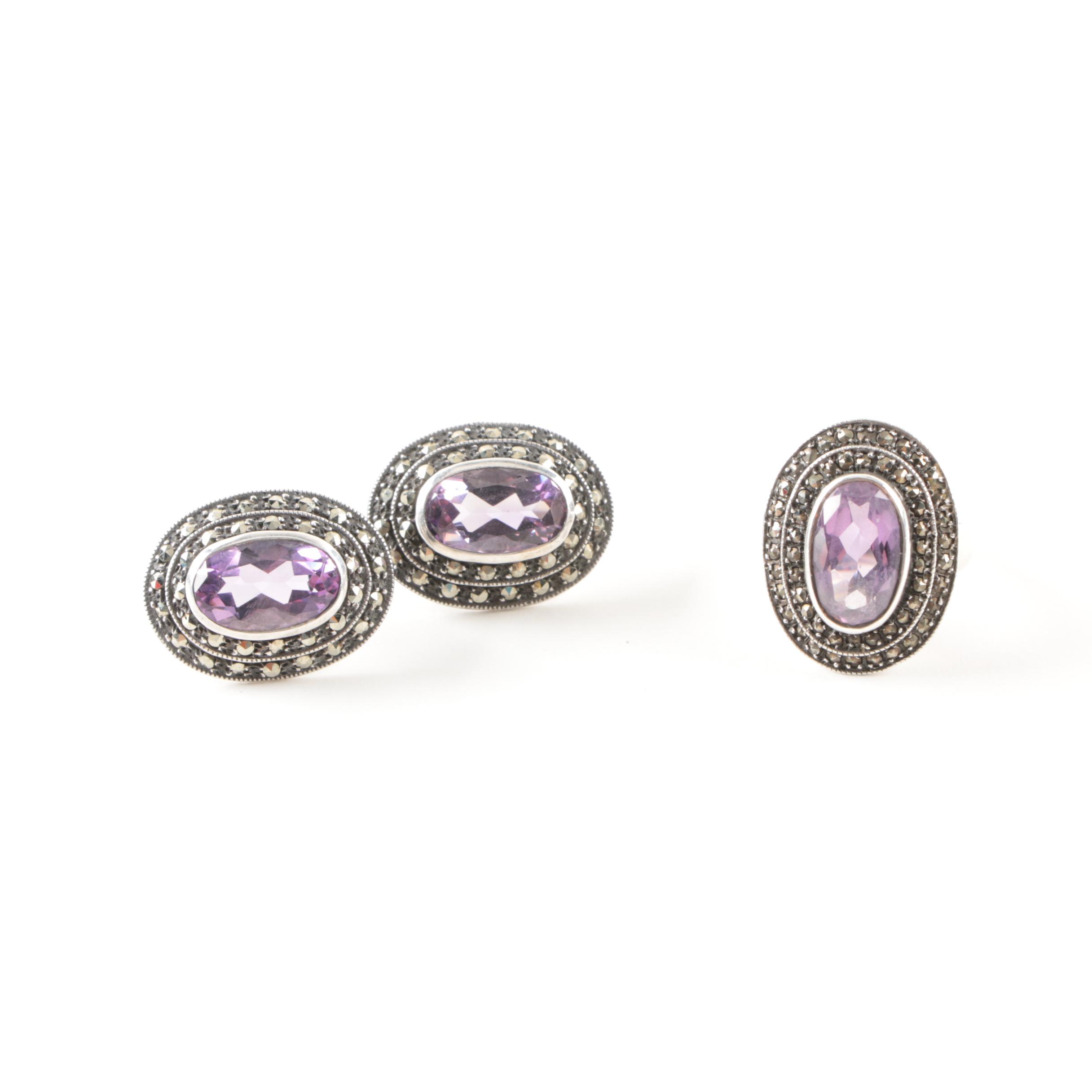 Sterling Silver Amethyst Ring and Earring Set