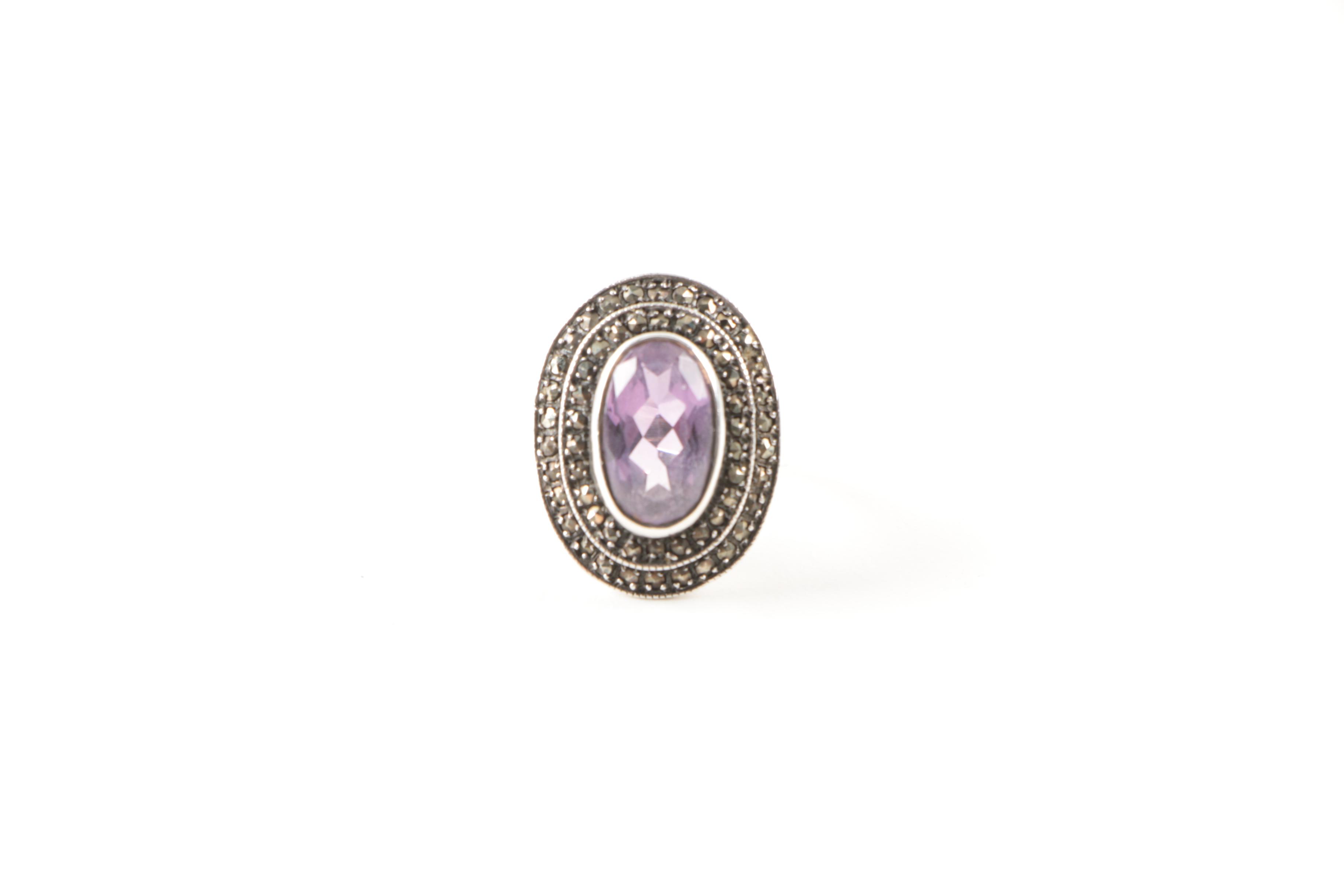 Sterling Silver Amethyst Ring and Earring Set