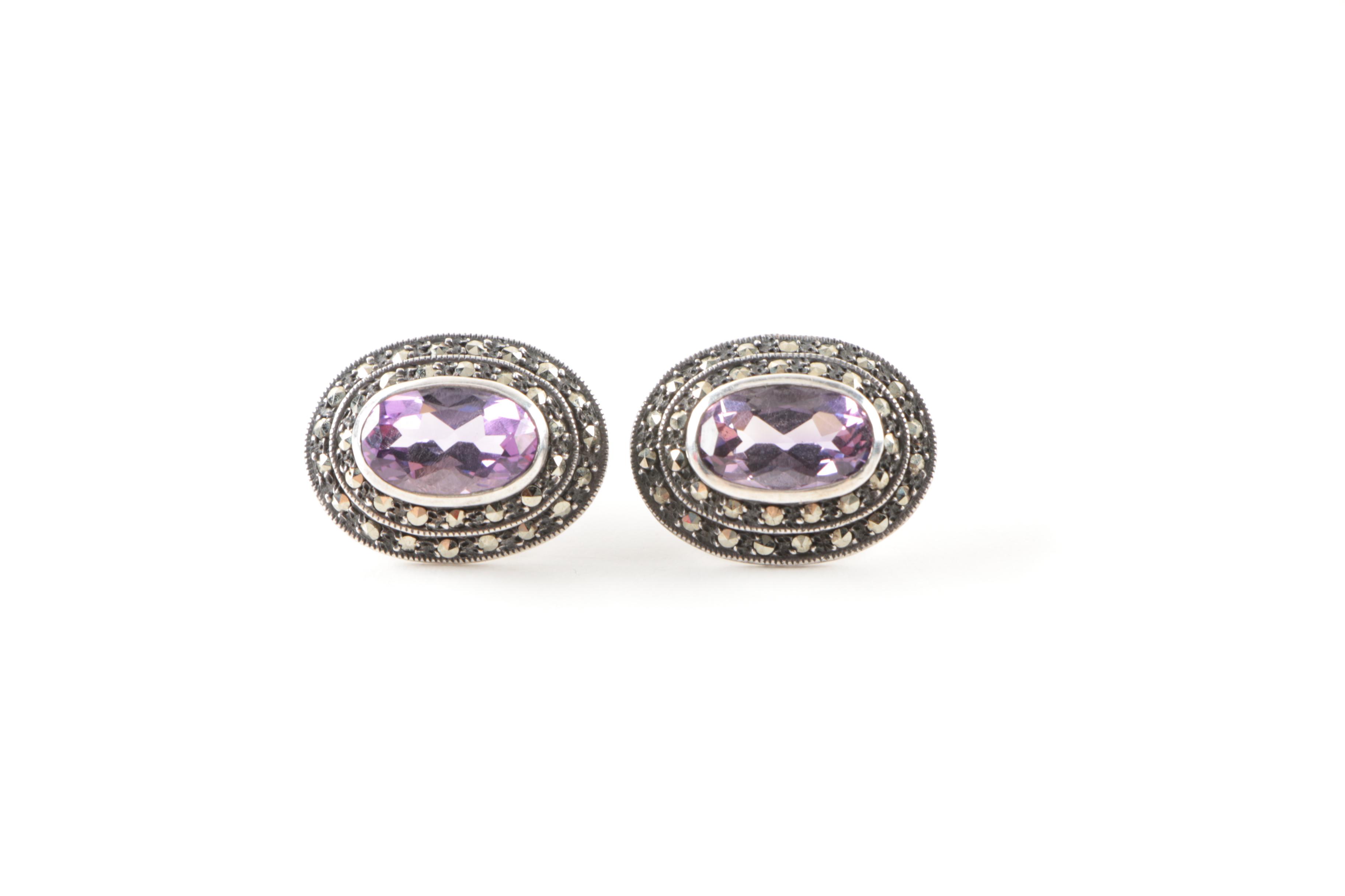 Sterling Silver Amethyst Ring and Earring Set