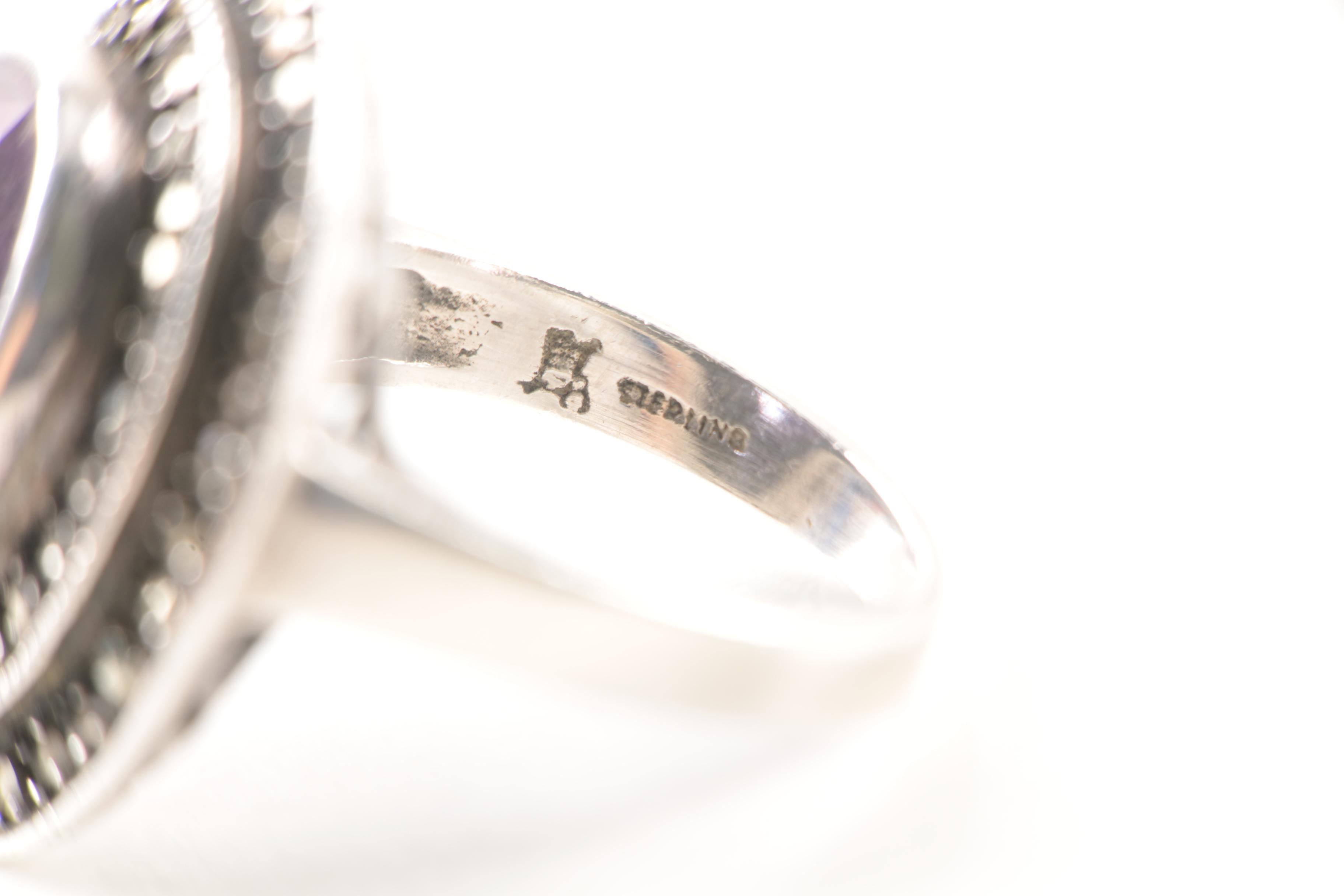 Sterling Silver Amethyst Ring and Earring Set