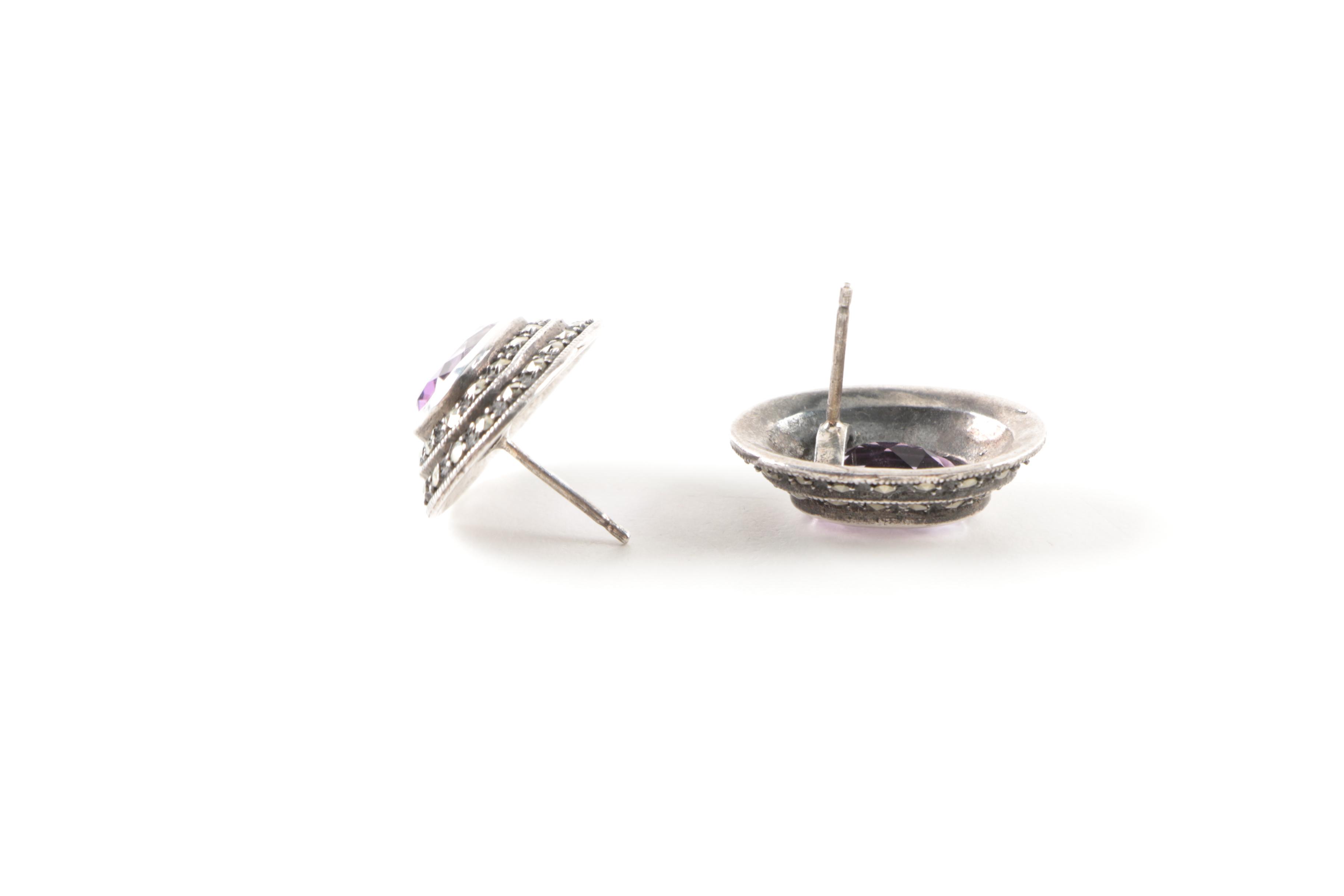 Sterling Silver Amethyst Ring and Earring Set