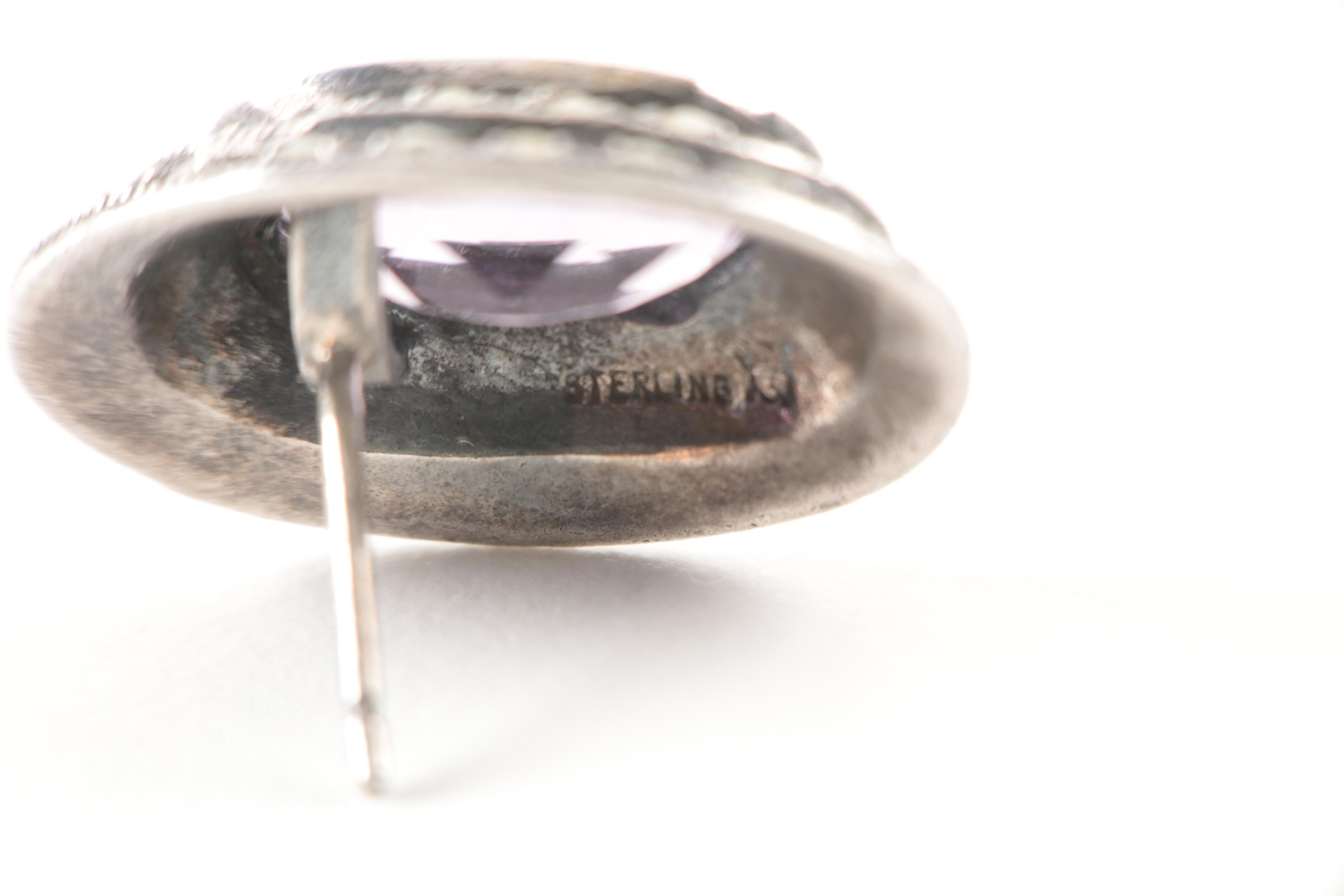 Sterling Silver Amethyst Ring and Earring Set