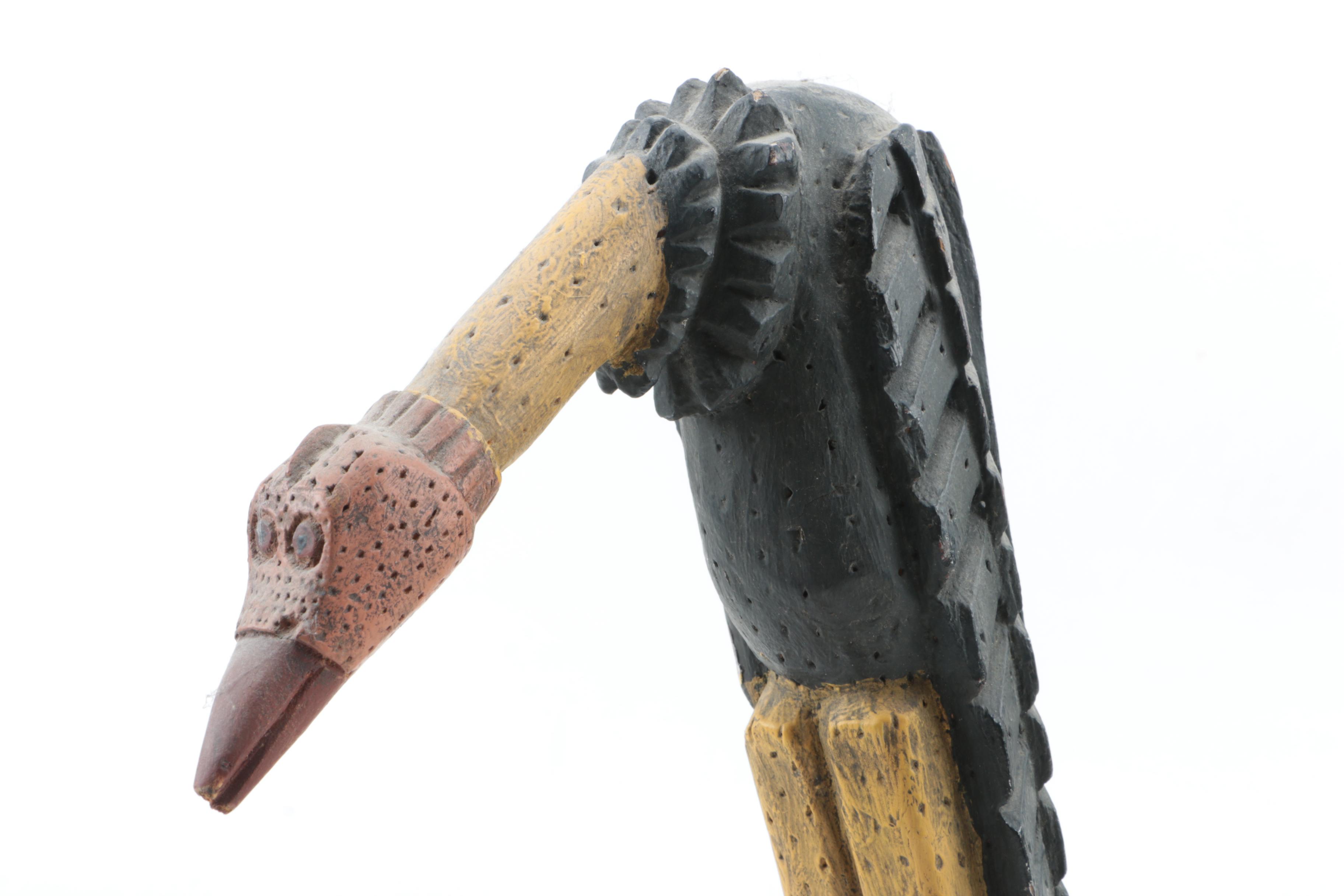 Handmade Pottery Vase and Wooden Vulture Carving