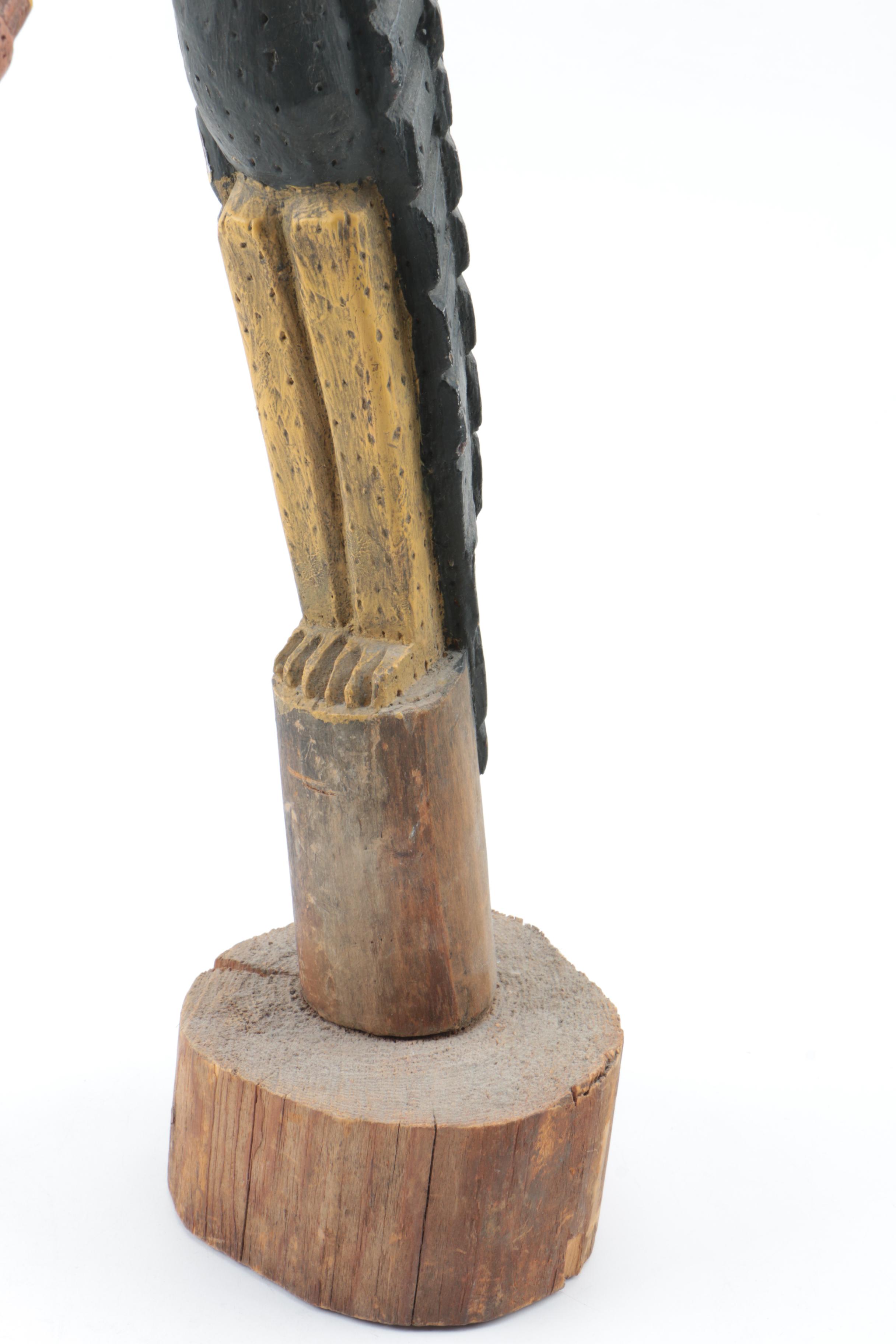 Handmade Pottery Vase and Wooden Vulture Carving