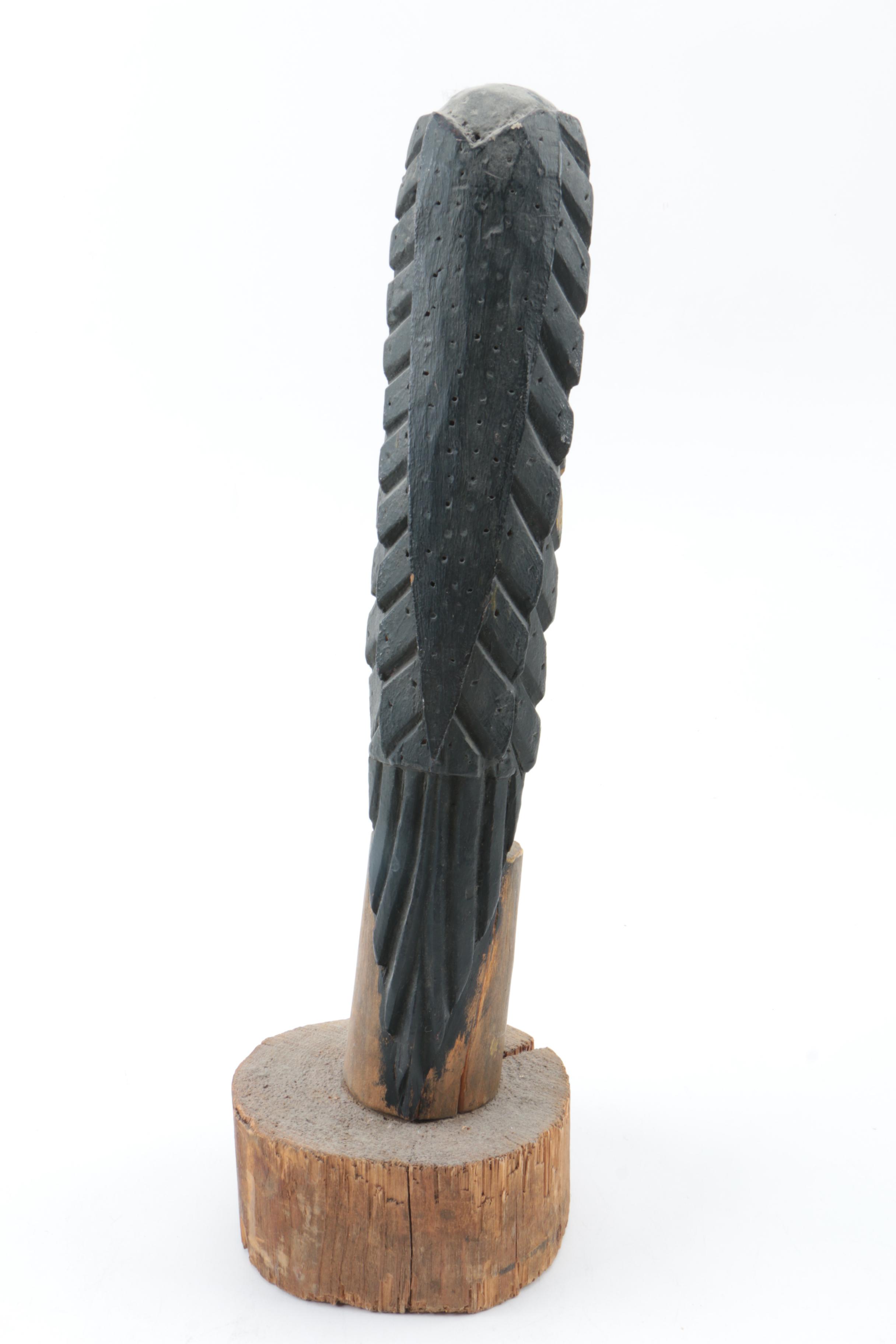 Handmade Pottery Vase and Wooden Vulture Carving