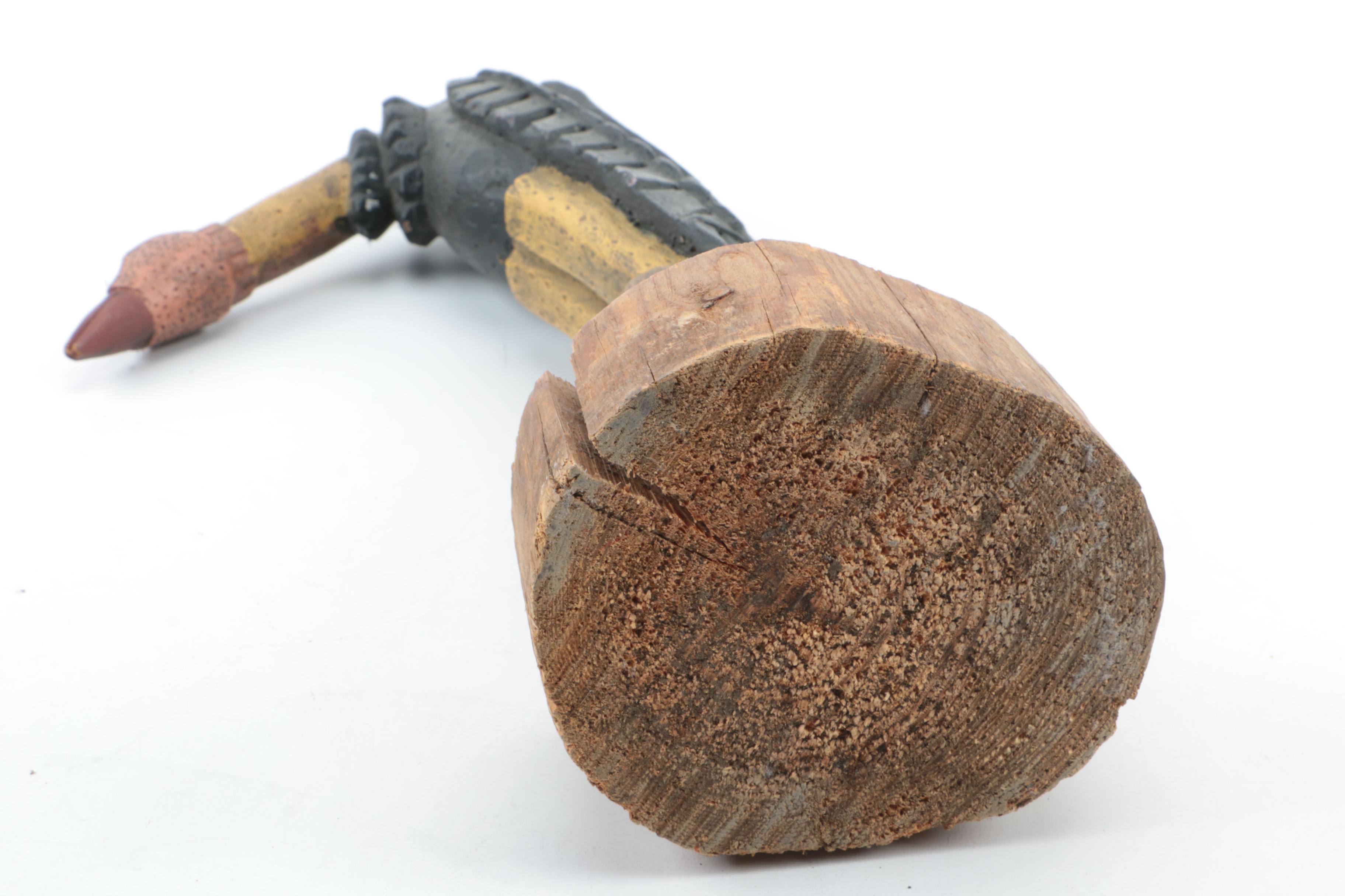 Handmade Pottery Vase and Wooden Vulture Carving