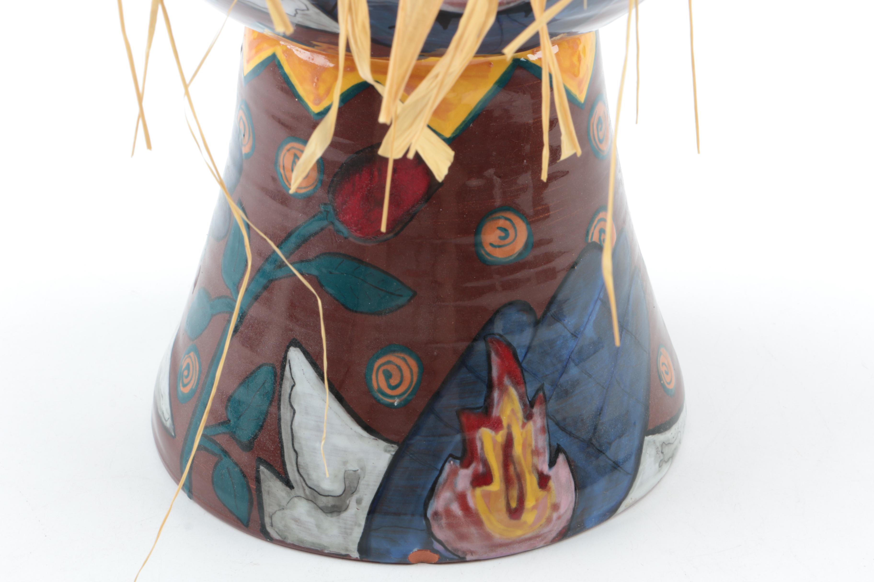 Handmade Pottery Vase and Wooden Vulture Carving