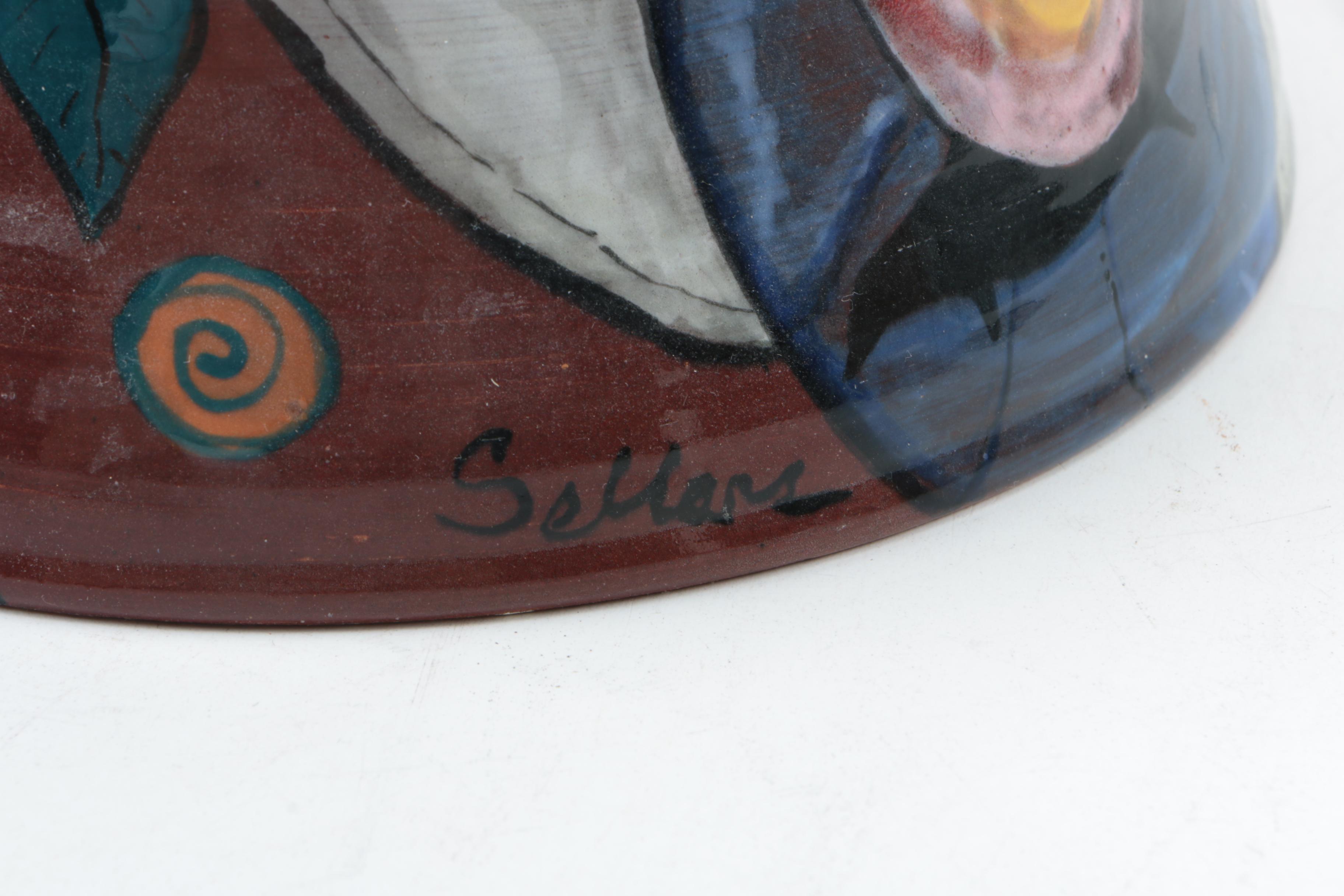 Handmade Pottery Vase and Wooden Vulture Carving