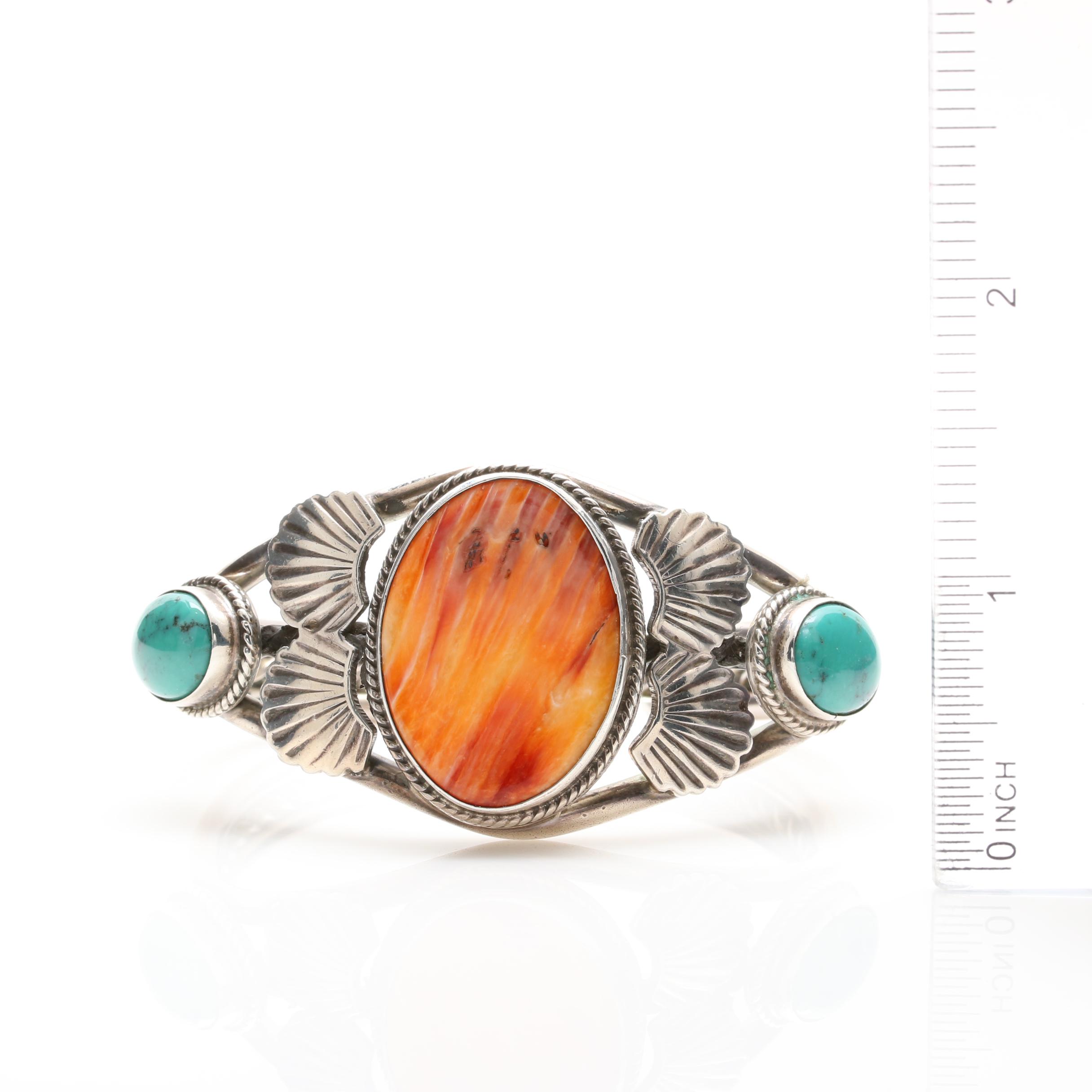 John Lucio Native American Zuni Tribe Sterling Silver Spiny Oyster Cuff