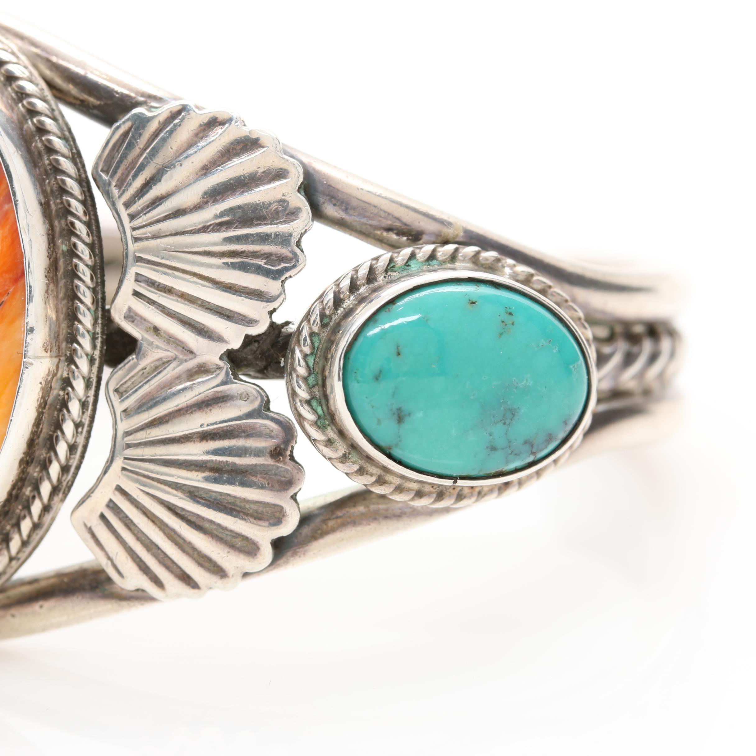 John Lucio Native American Zuni Tribe Sterling Silver Spiny Oyster Cuff