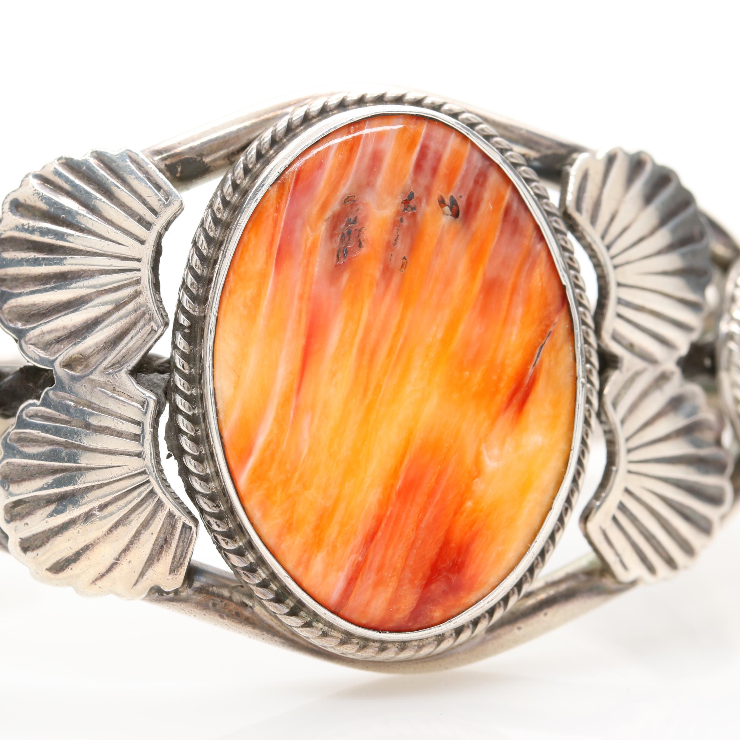 John Lucio Native American Zuni Tribe Sterling Silver Spiny Oyster Cuff