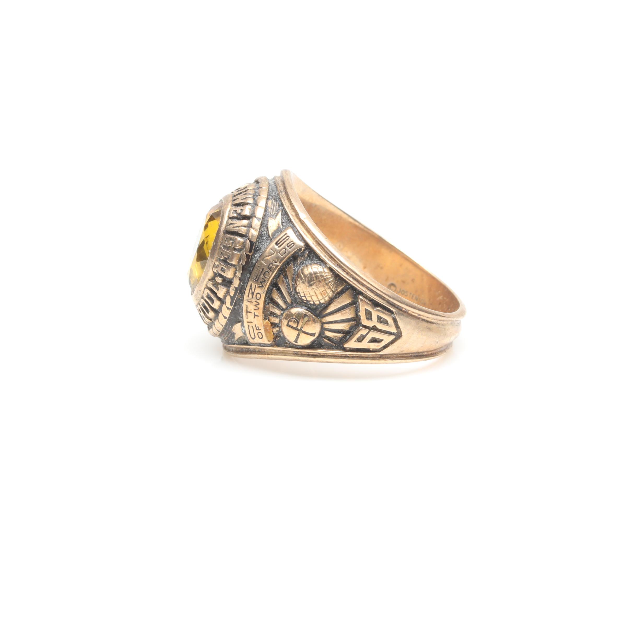 10K Yellow Gold Synthetic Yellow Sapphire 1968 Class Ring