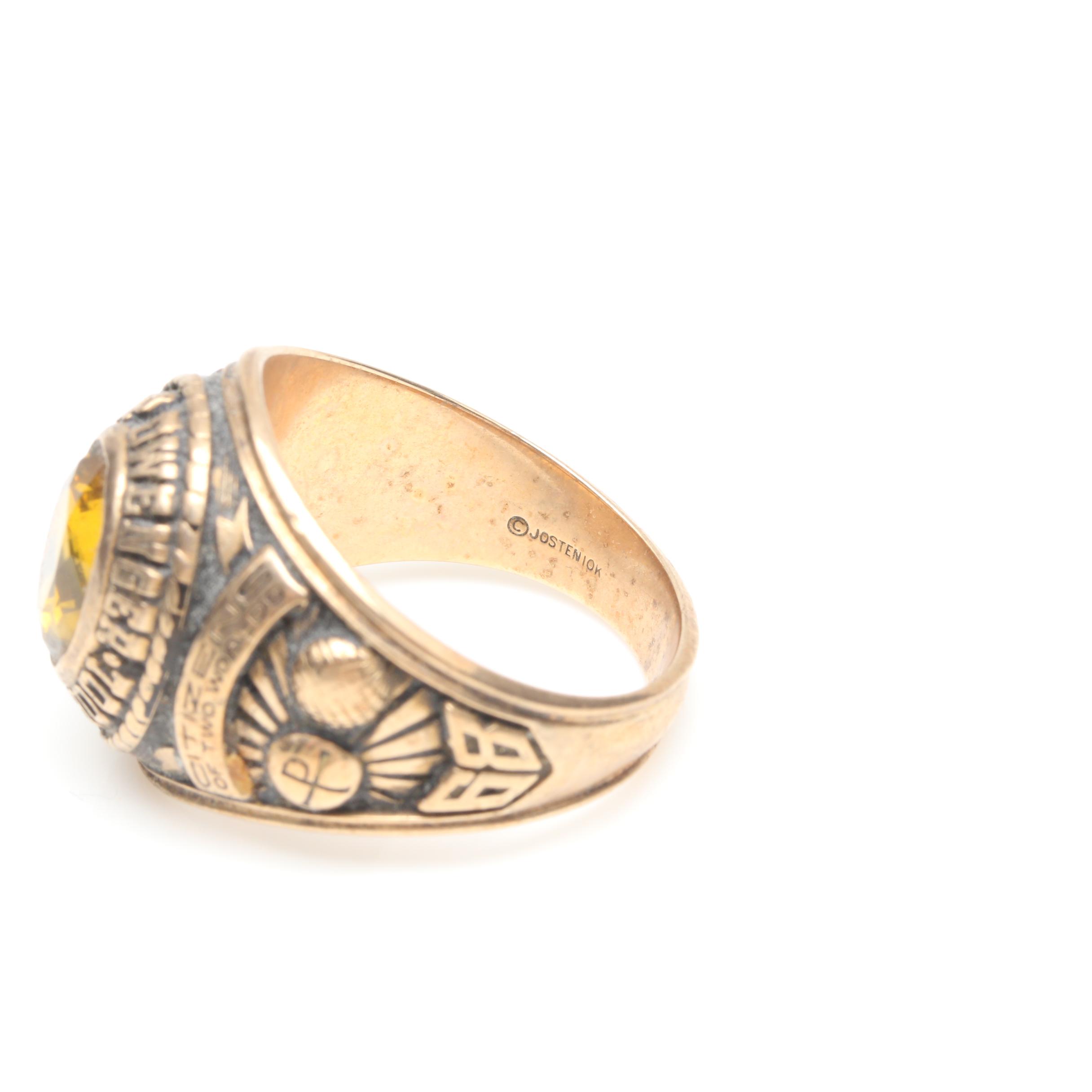 10K Yellow Gold Synthetic Yellow Sapphire 1968 Class Ring