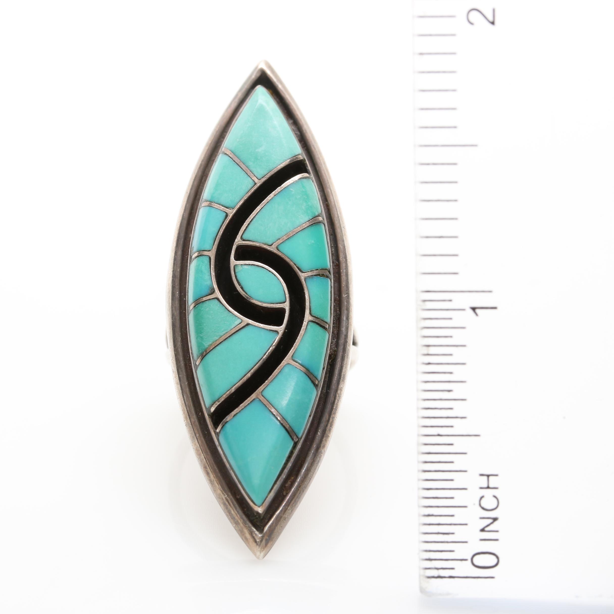 Amy Quandelacy Native American Zuni Sterling Silver Marquise Hummingbird Ring