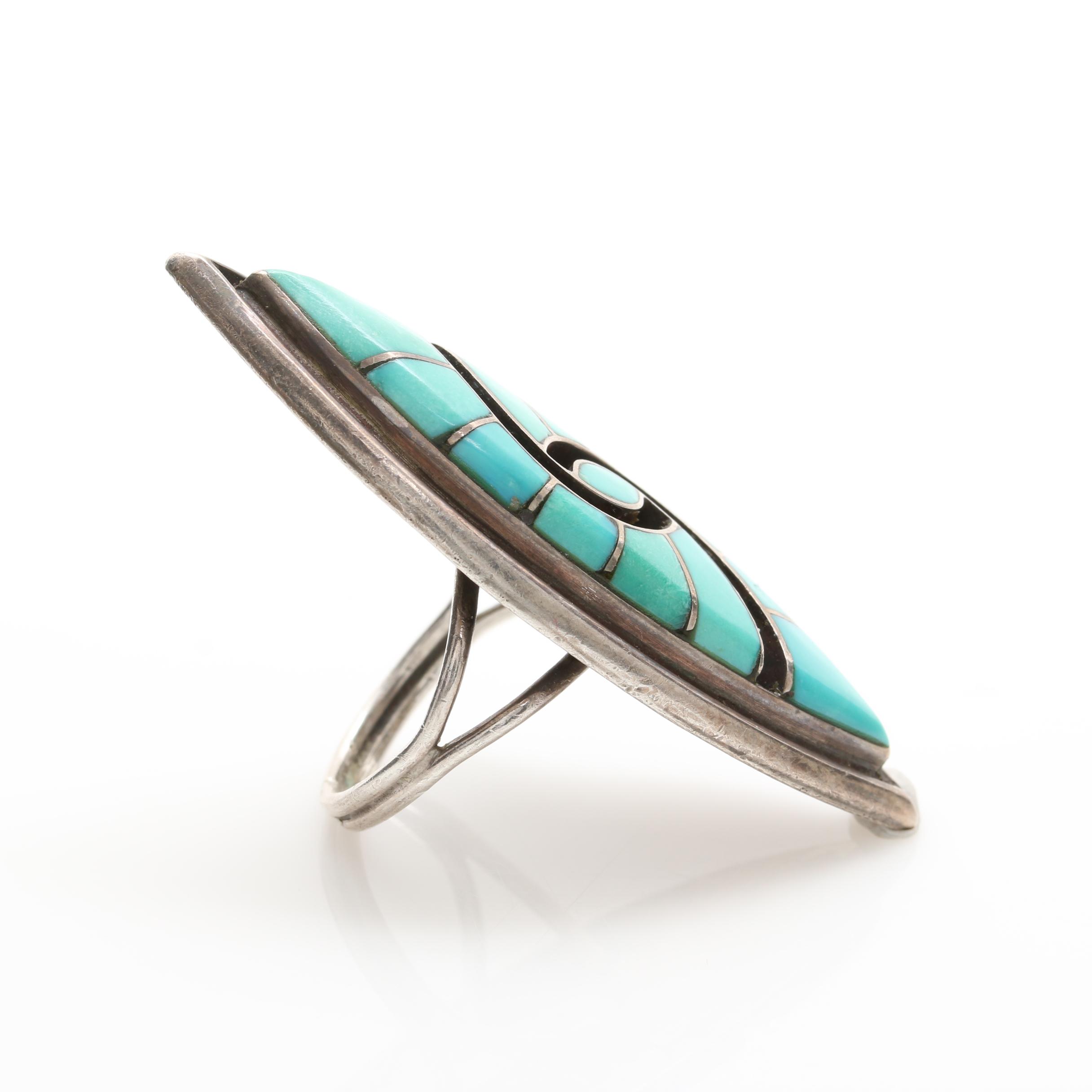 Amy Quandelacy Native American Zuni Sterling Silver Marquise Hummingbird Ring