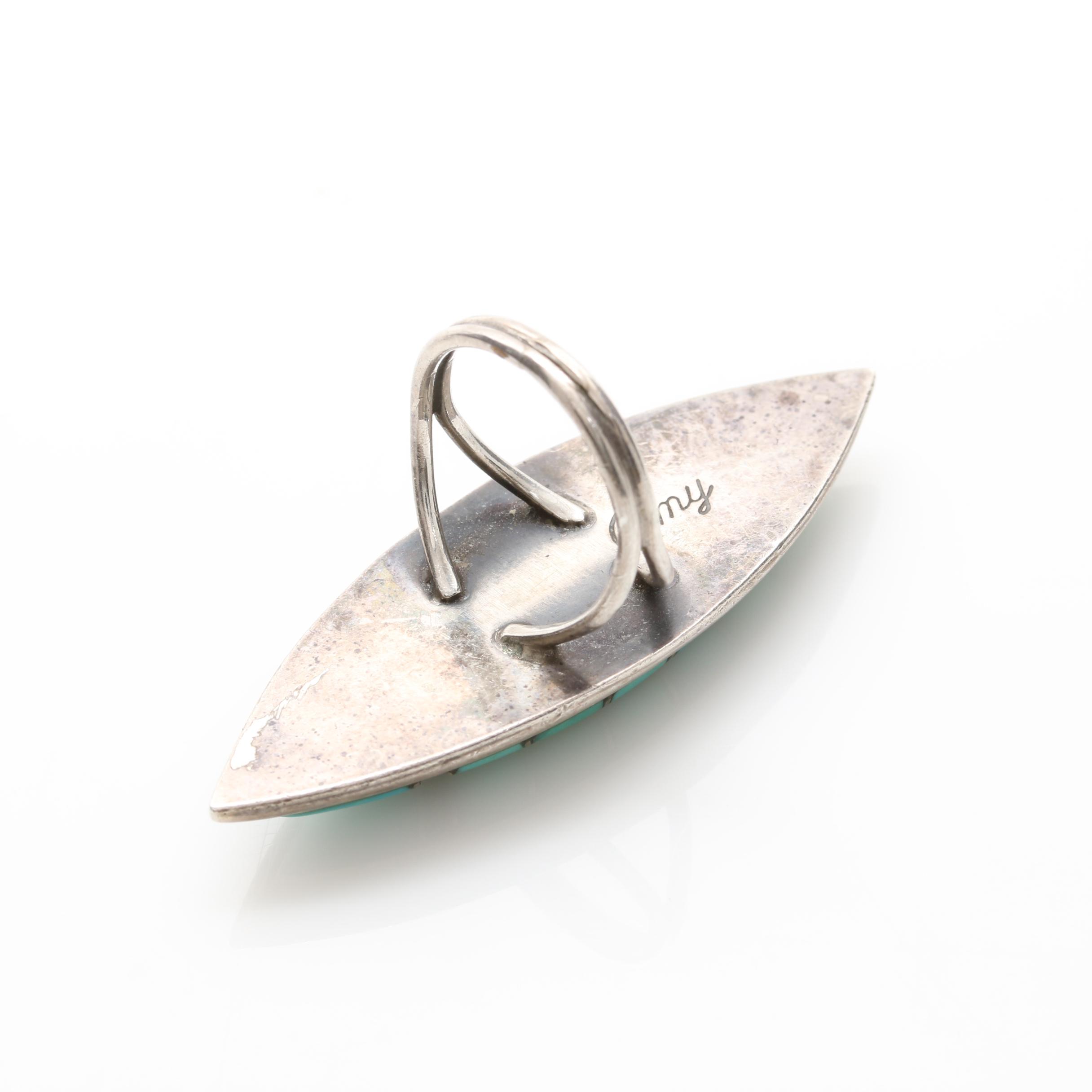 Amy Quandelacy Native American Zuni Sterling Silver Marquise Hummingbird Ring
