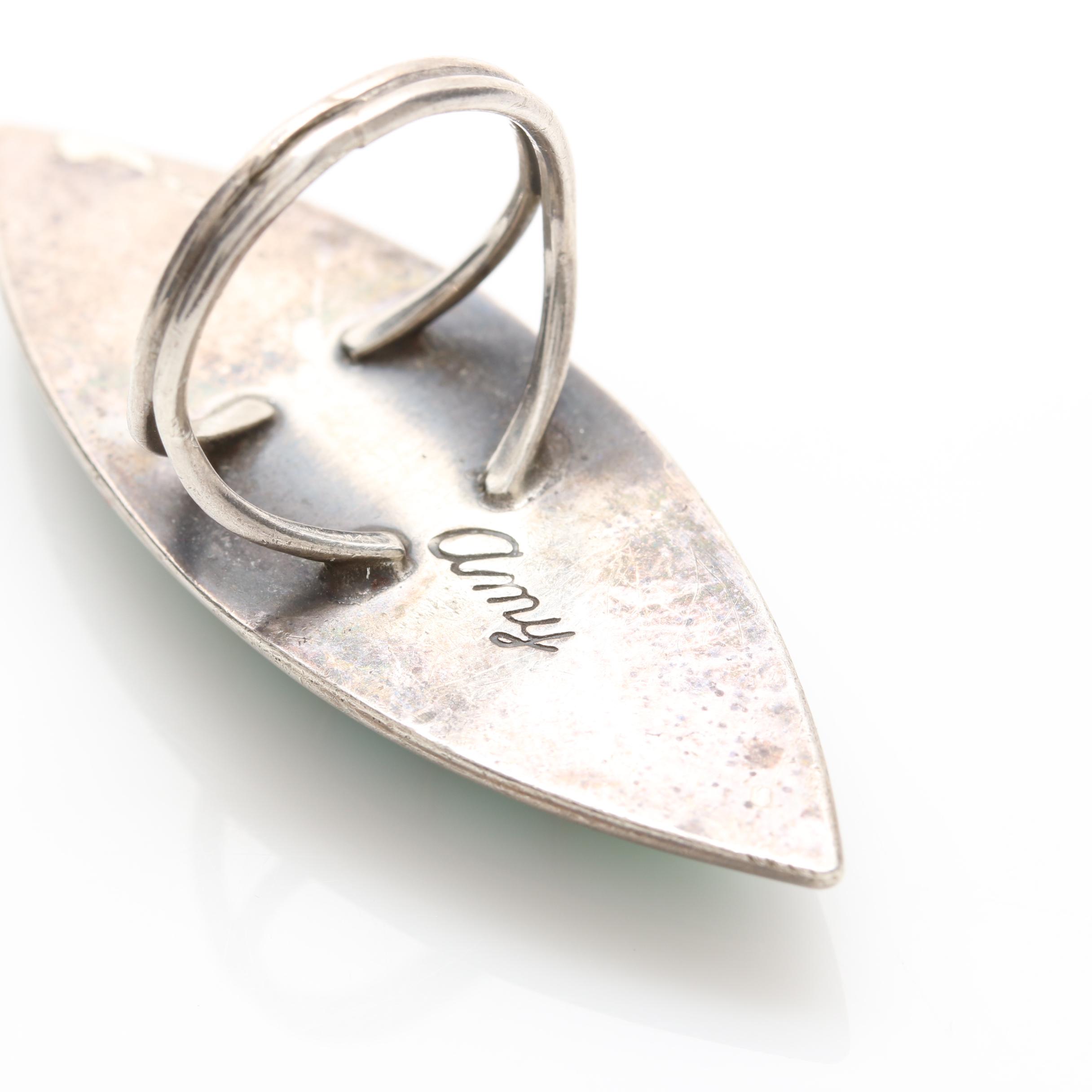 Amy Quandelacy Native American Zuni Sterling Silver Marquise Hummingbird Ring