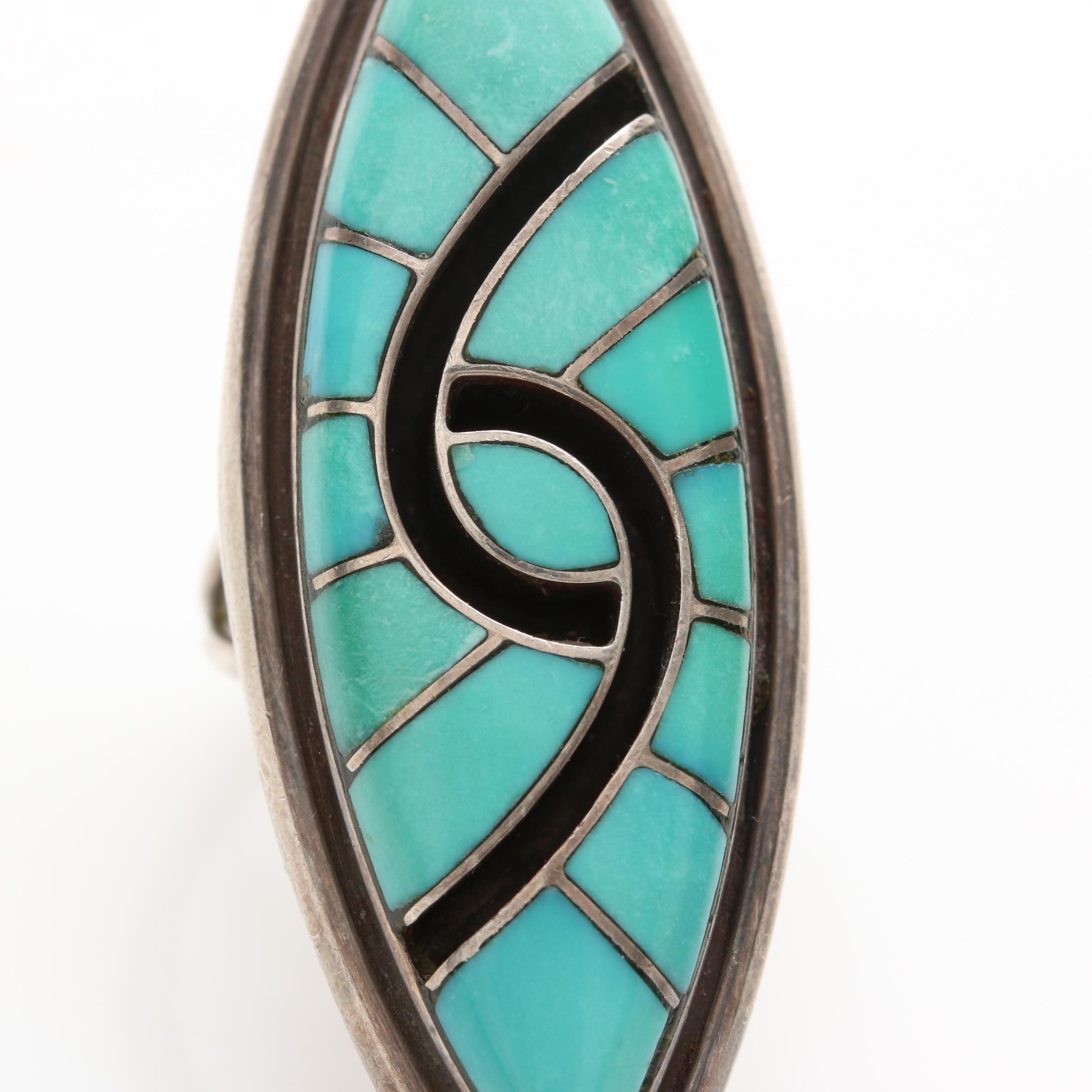 Amy Quandelacy Native American Zuni Sterling Silver Marquise Hummingbird Ring