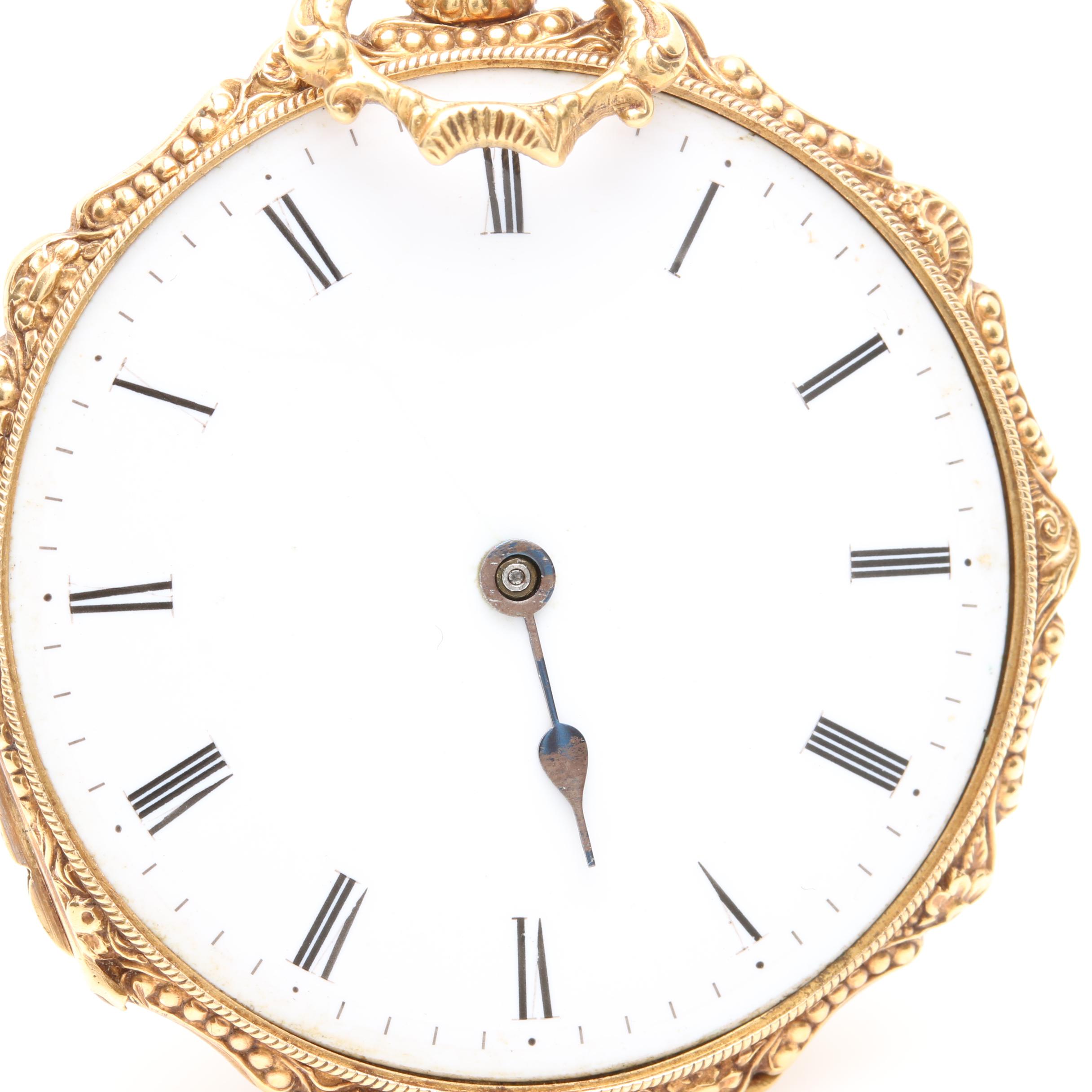 14K Yellow Gold and Enamel Pendant Watch Style Pendant