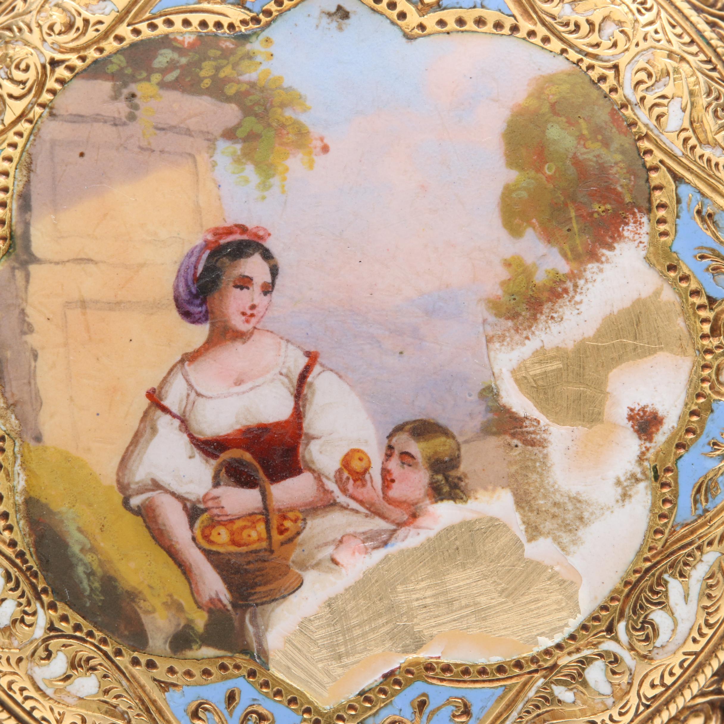 14K Yellow Gold and Enamel Pendant Watch Style Pendant